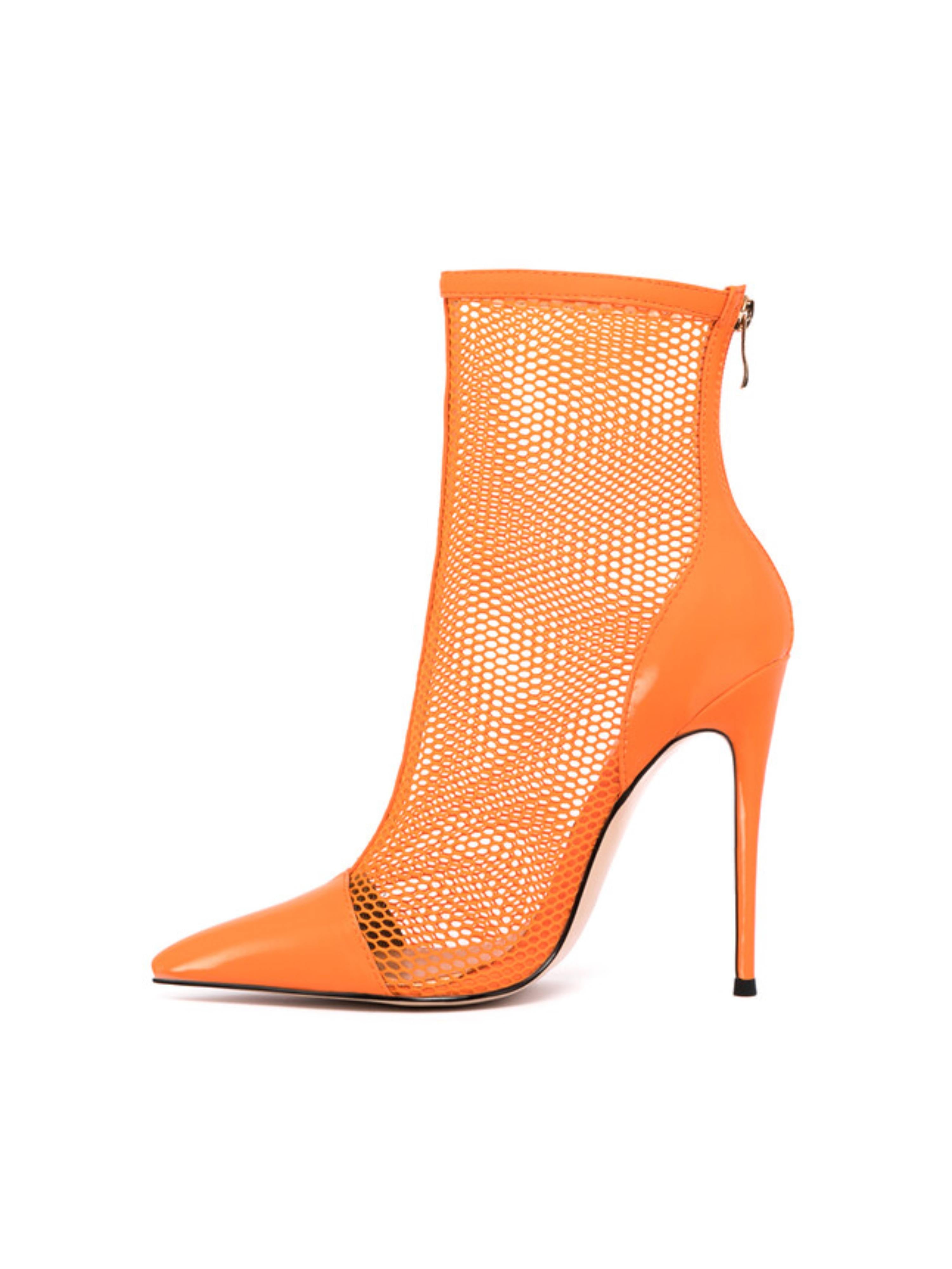 Vibrant Orange Ankle Heeled Boots for Women