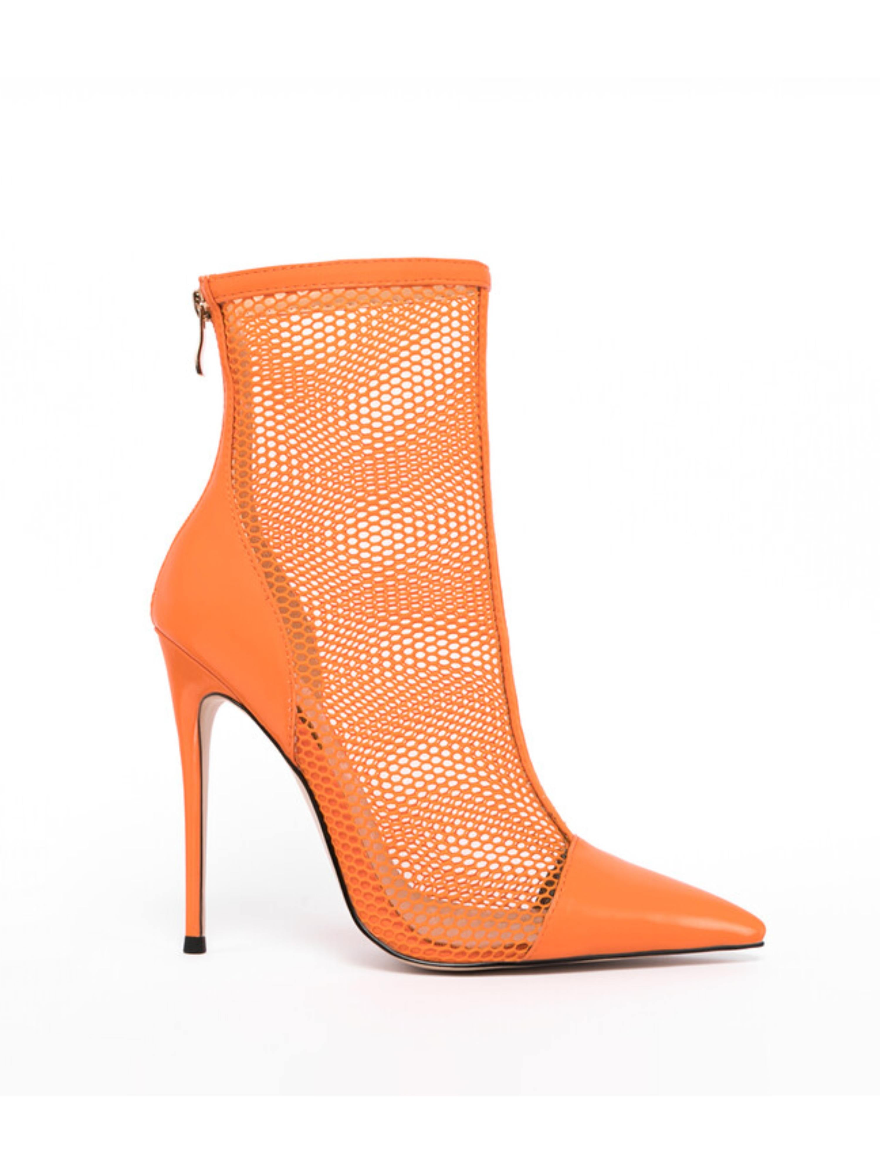 Vibrant Orange Ankle Heeled Boots for Women