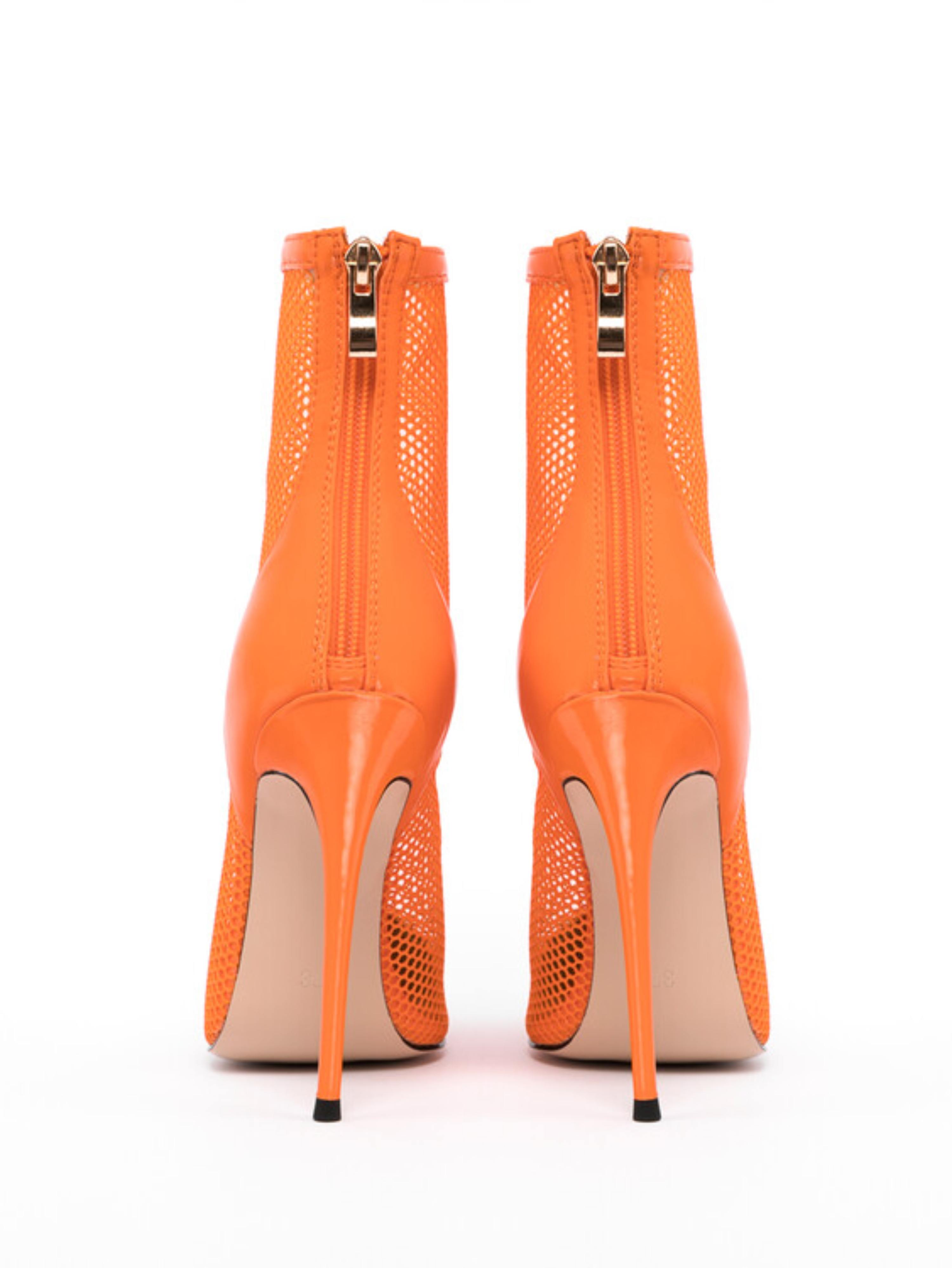 Vibrant Orange Ankle Heeled Boots for Women