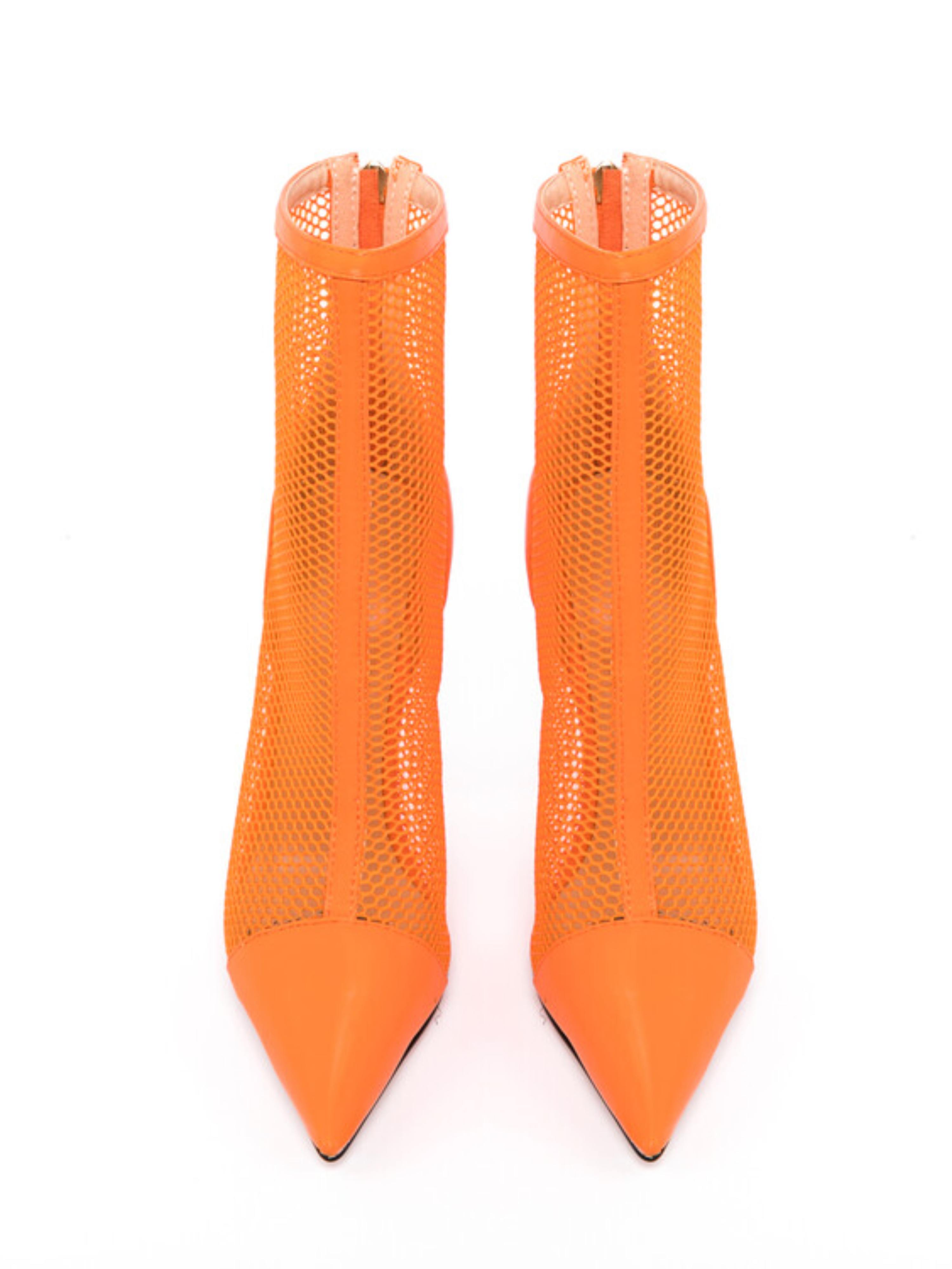 Vibrant Orange Ankle Heeled Boots for Women