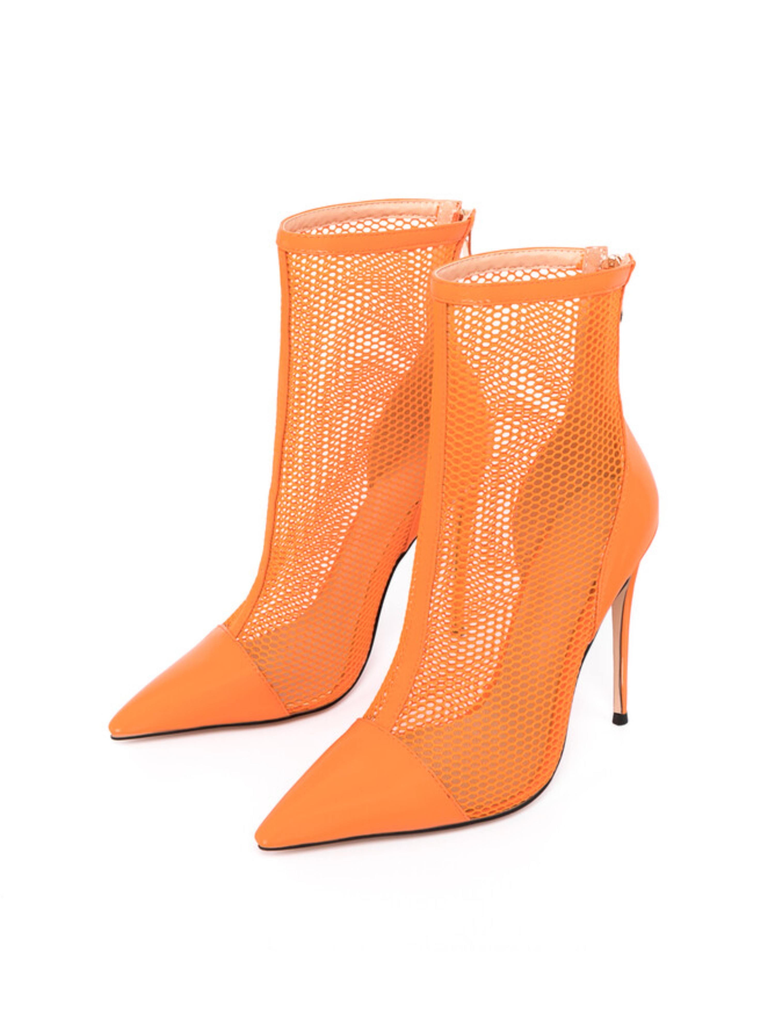 Vibrant Orange Ankle Heeled Boots for Women