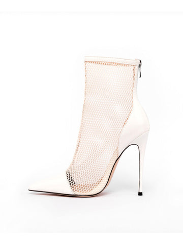 White Fishnet Pointed Toe High Heel Ankle Summer Boots