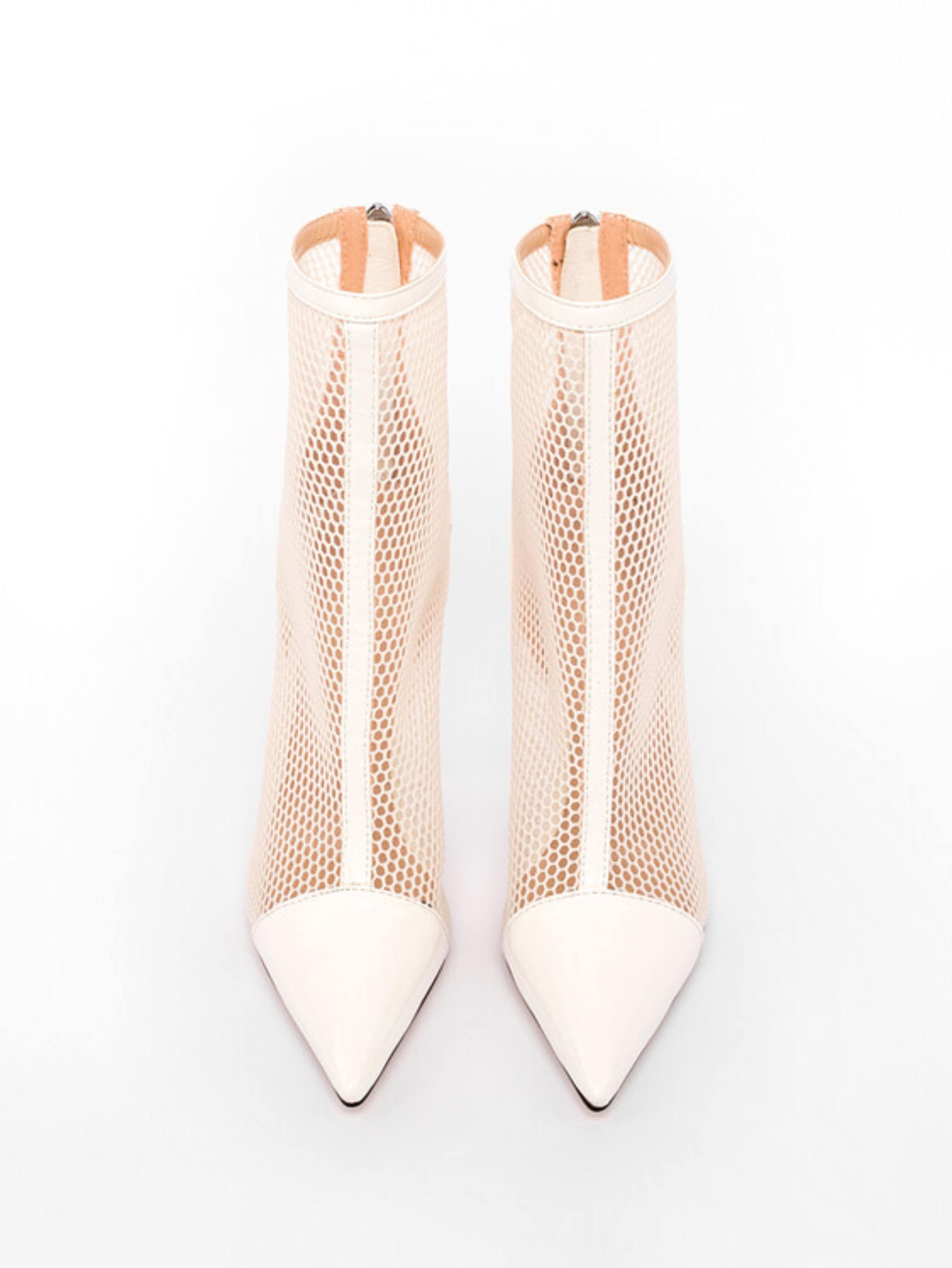 White Fishnet Pointed Toe High Heel Ankle Summer Boots