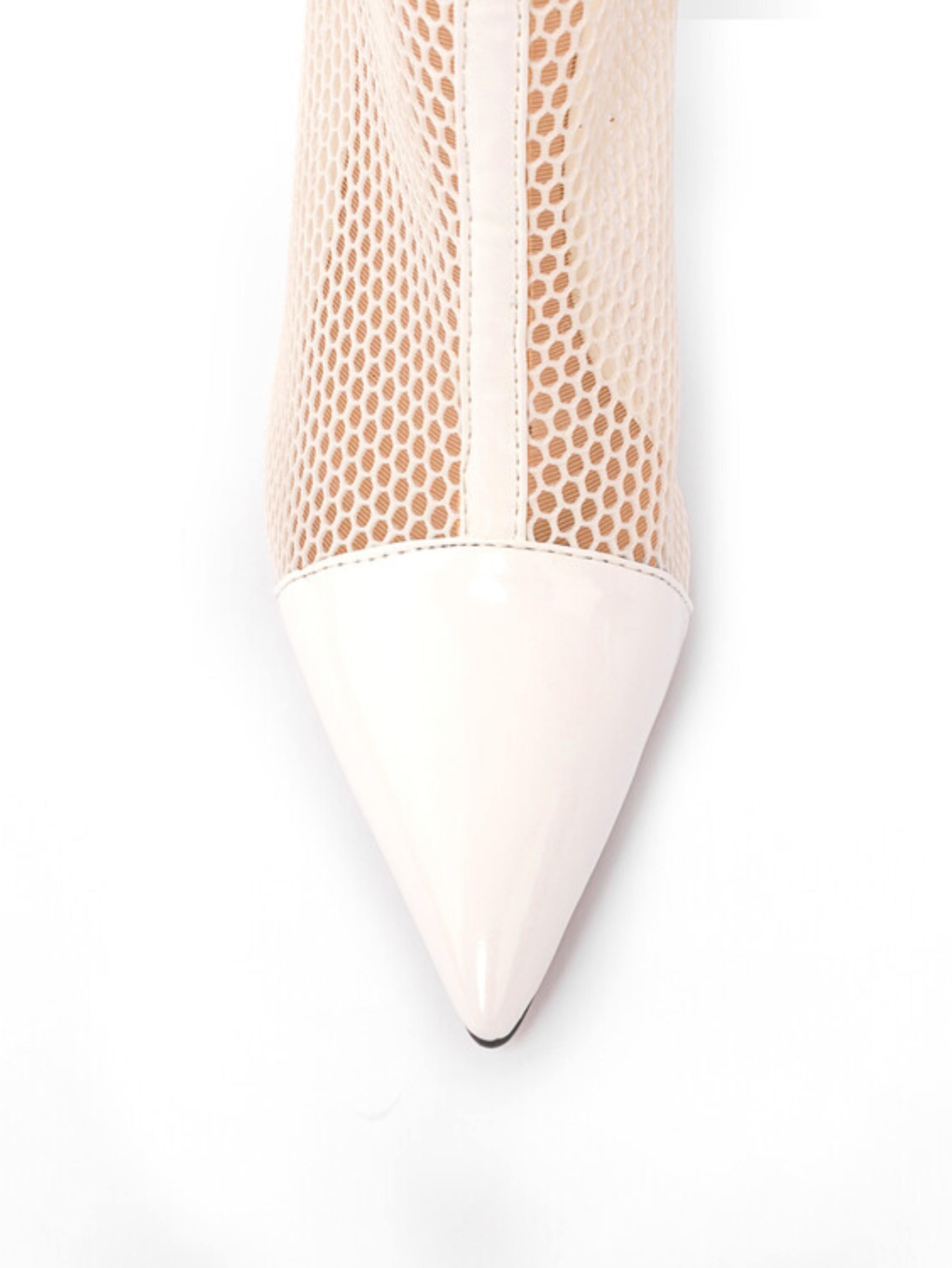 White Fishnet Pointed Toe High Heel Ankle Summer Boots