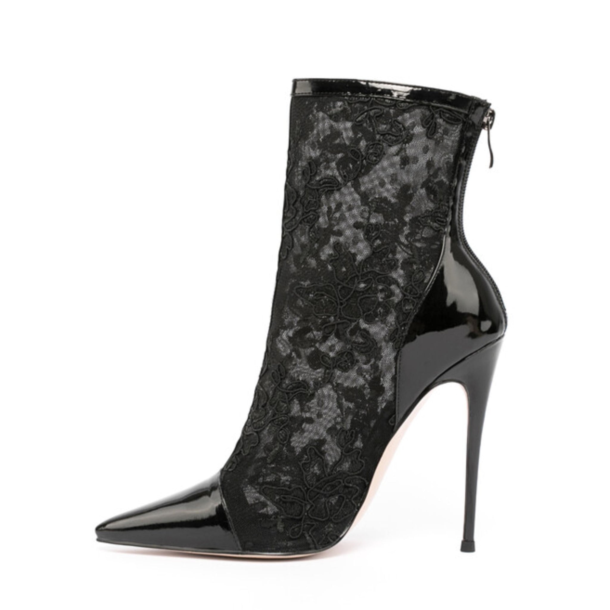 Black Breathable Pointed Toe High-Heel Ankle Boots for Women