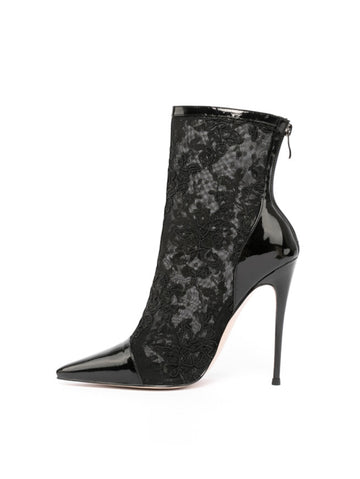 Black Breathable Pointed Toe High-Heel Ankle Boots for Women
