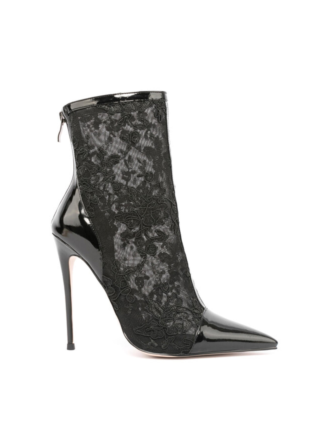 Black Breathable Pointed Toe High-Heel Ankle Boots for Women