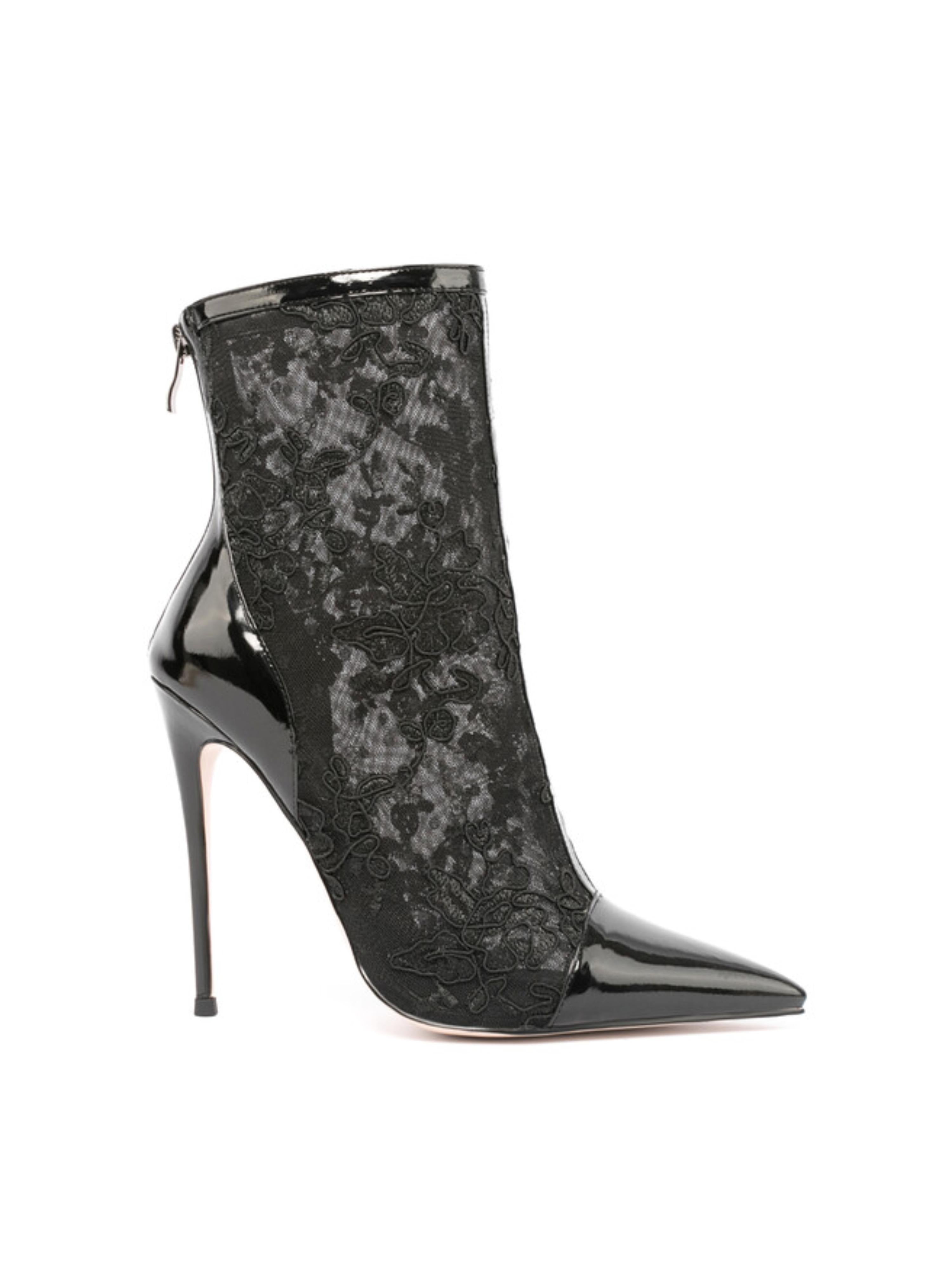 Black Breathable Pointed Toe High-Heel Ankle Boots for Women