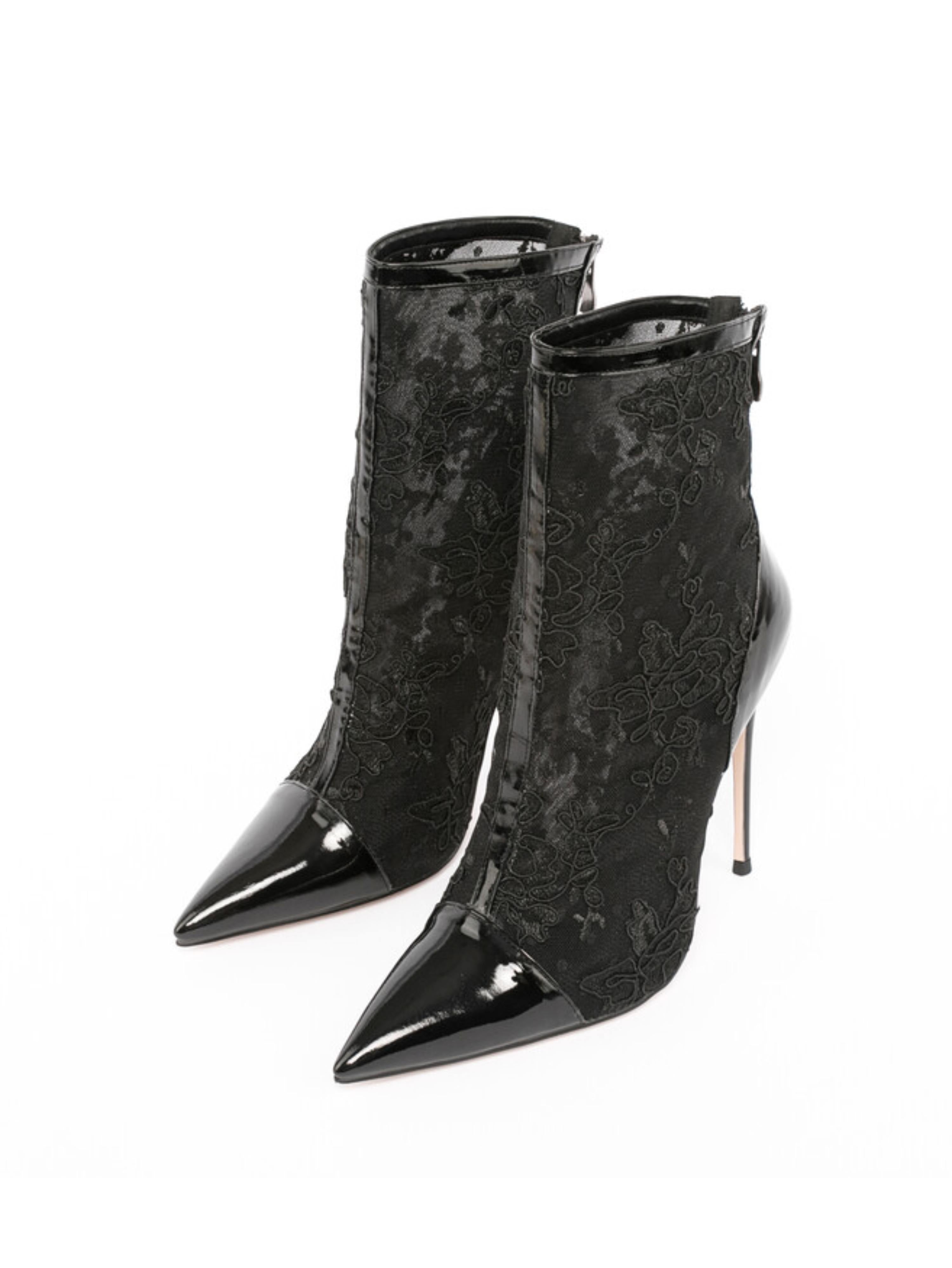 Black Breathable Pointed Toe High-Heel Ankle Boots for Women