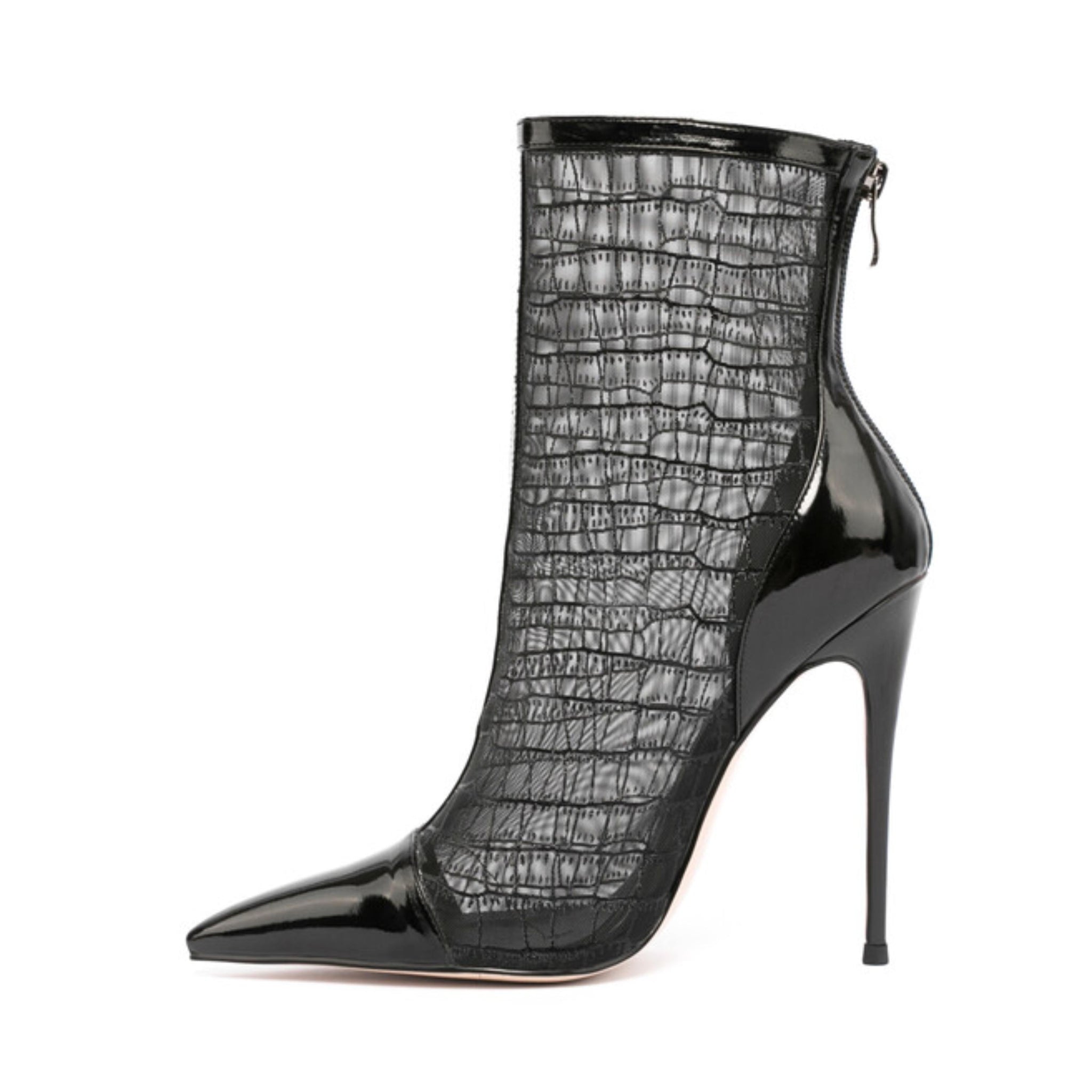 Black Mesh Stiletto High Heeled Ankle Boots for Women