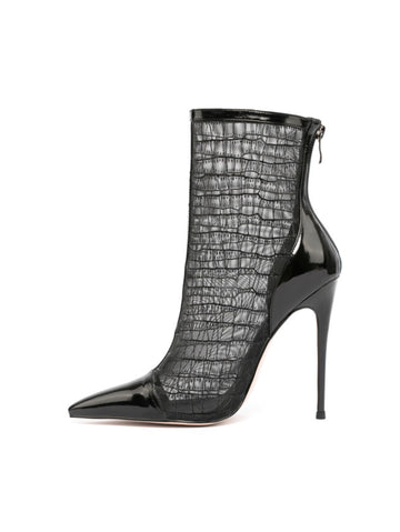 Black Mesh Stiletto High Heeled Ankle Boots for Women