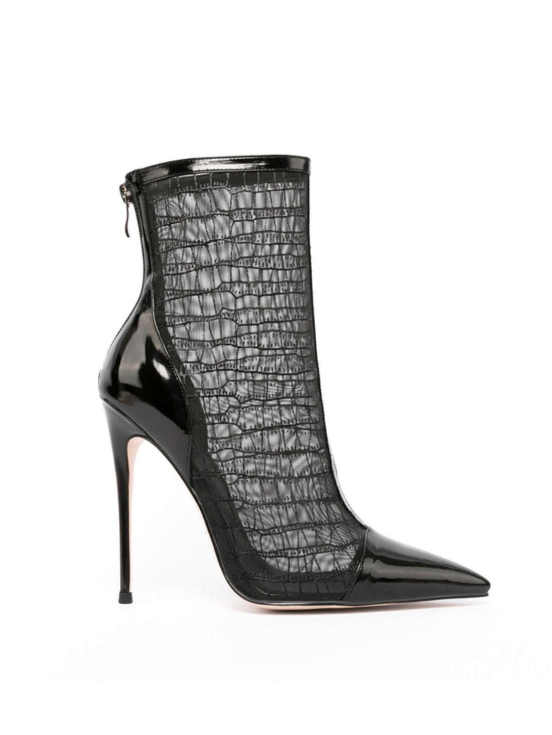 Black Mesh Stiletto High Heeled Ankle Boots for Women