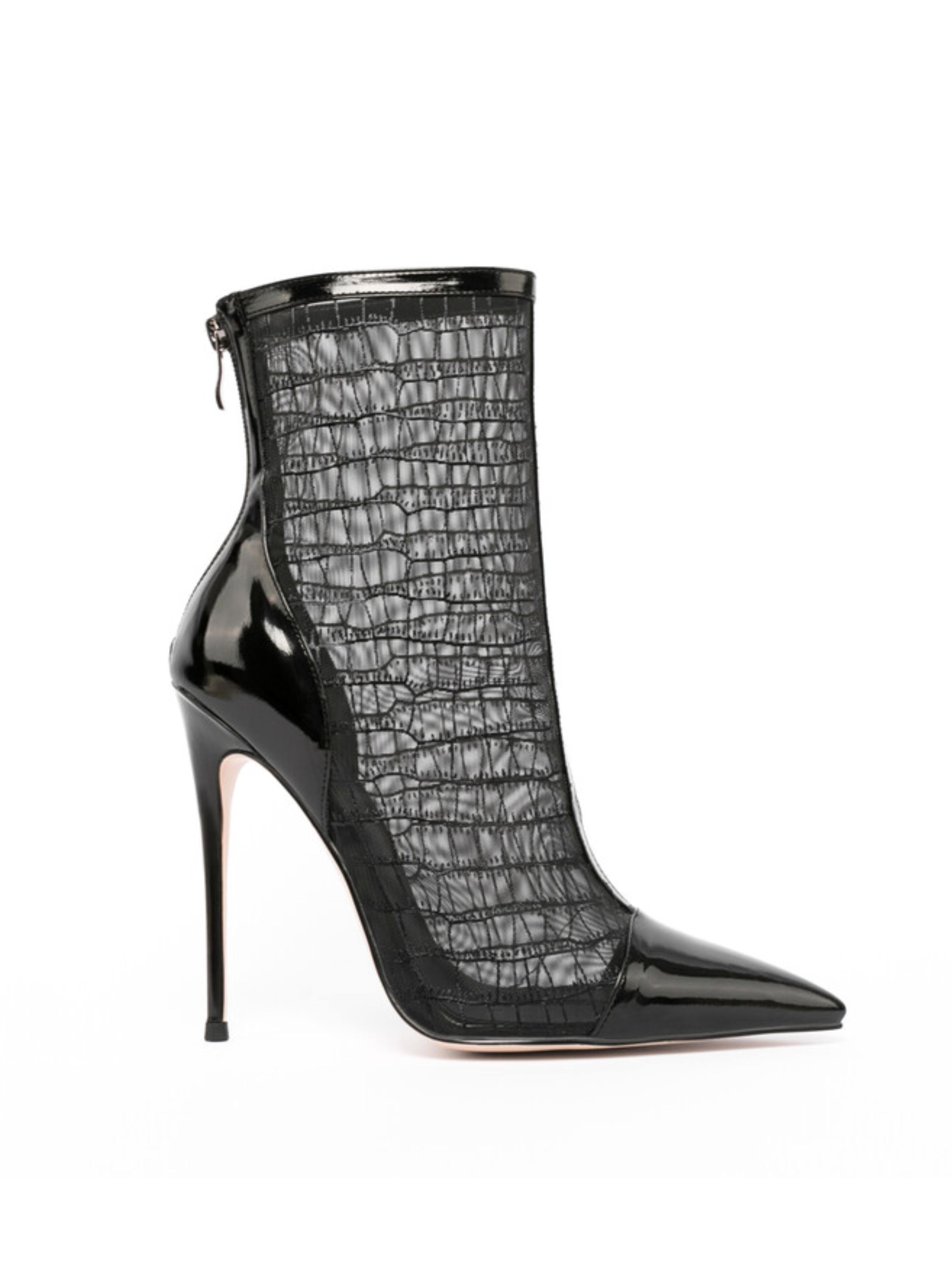 Black Mesh Stiletto High Heeled Ankle Boots for Women
