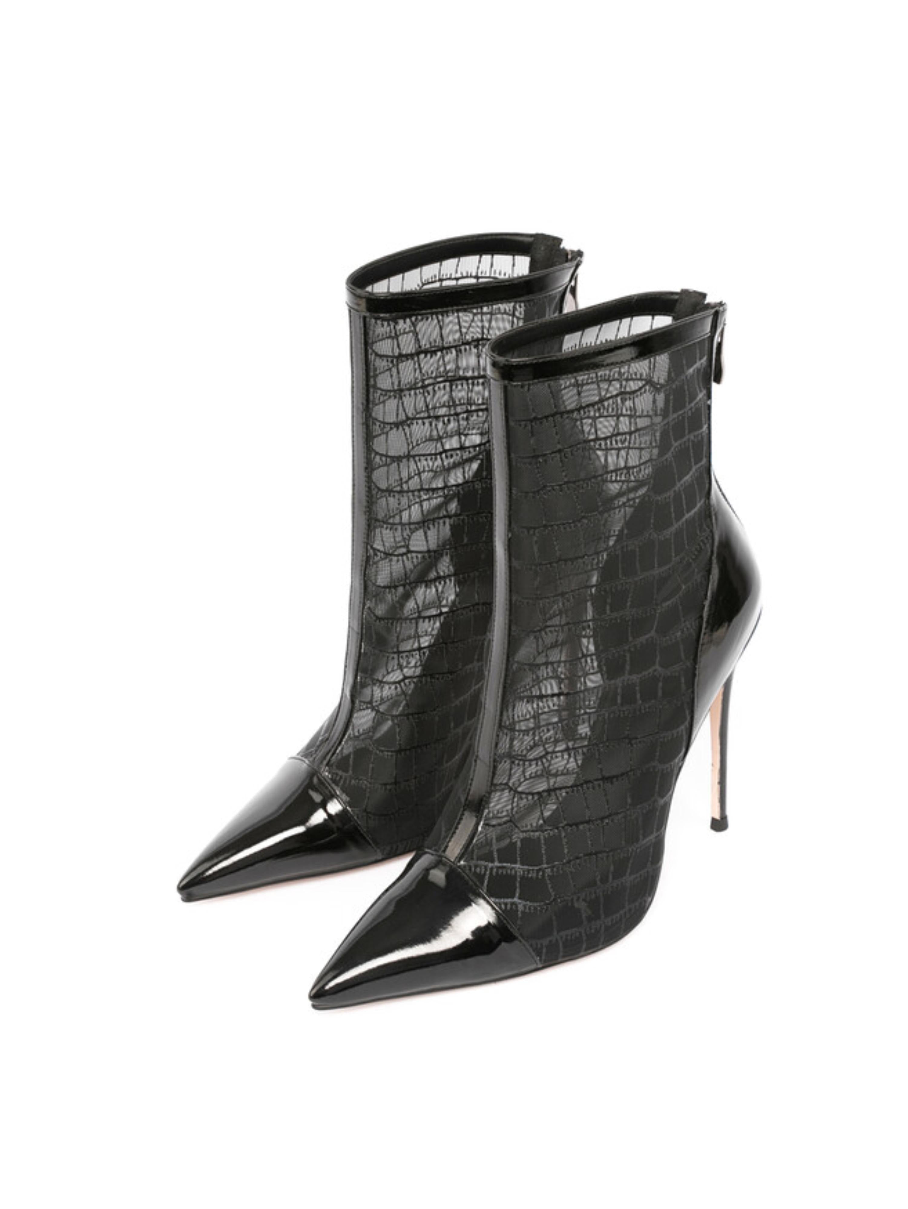 Black Mesh Stiletto High Heeled Ankle Boots for Women