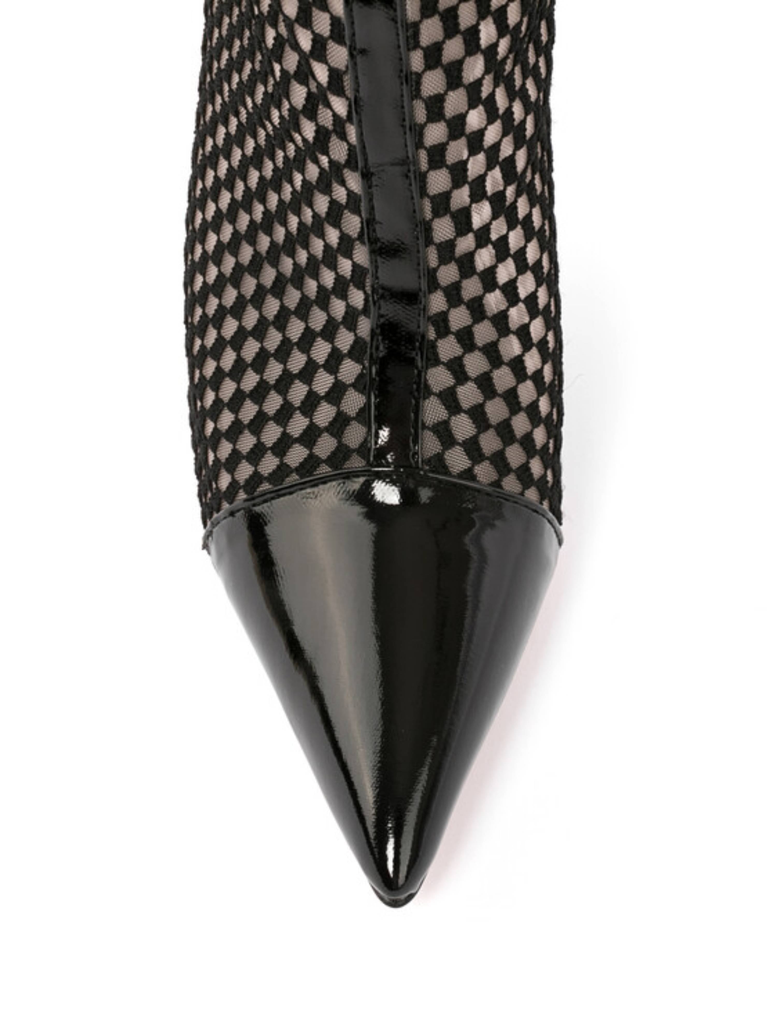 Black Fishnet Pointed Toe Ankle Boots with Stiletto Heels