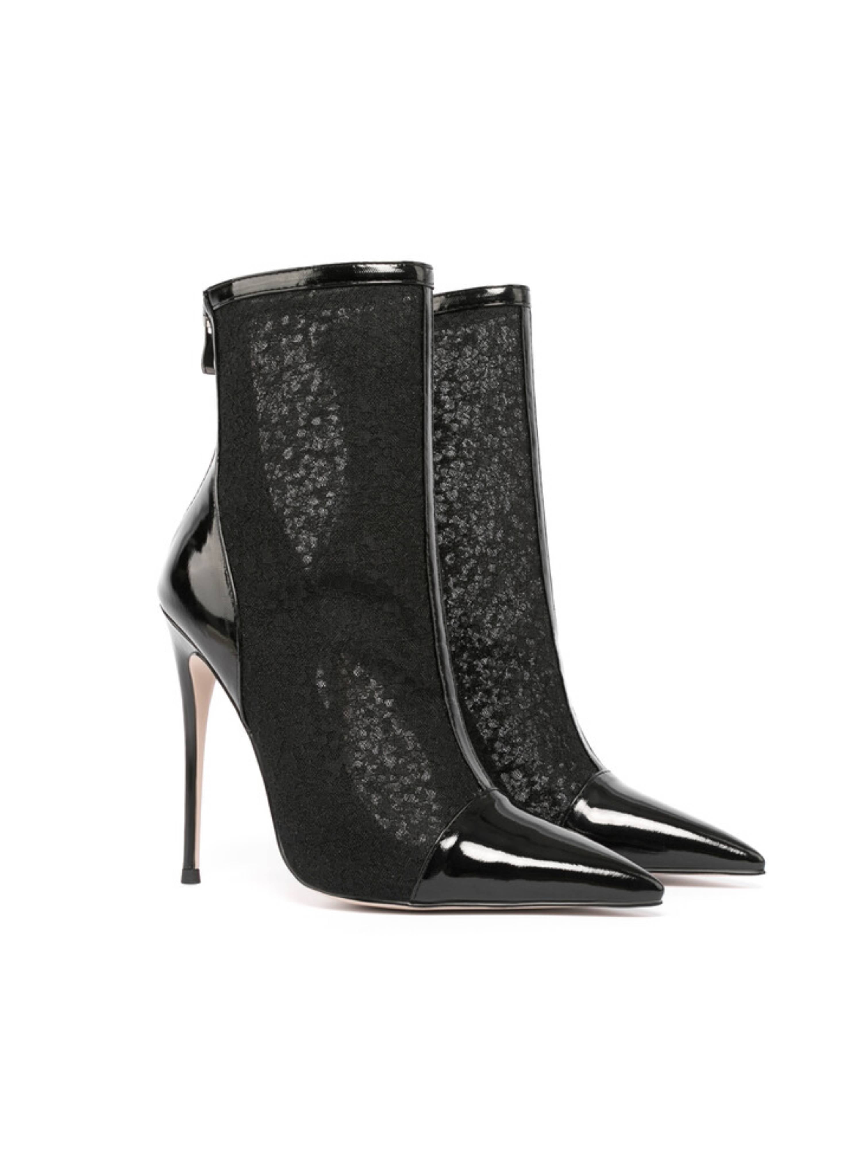 Women‘s Black Mesh Ankle Boots with High Heels