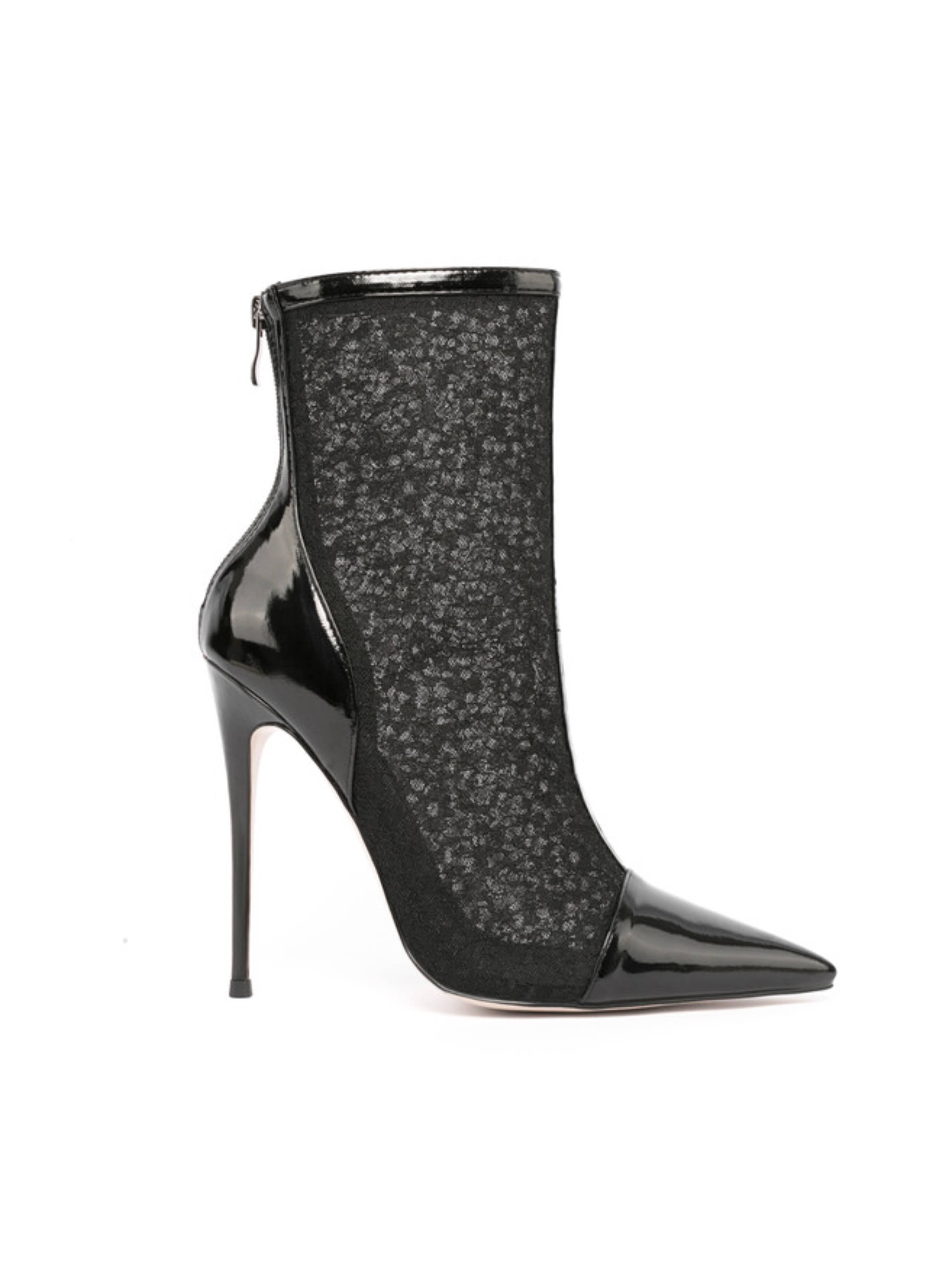 Women‘s Black Mesh Ankle Boots with High Heels