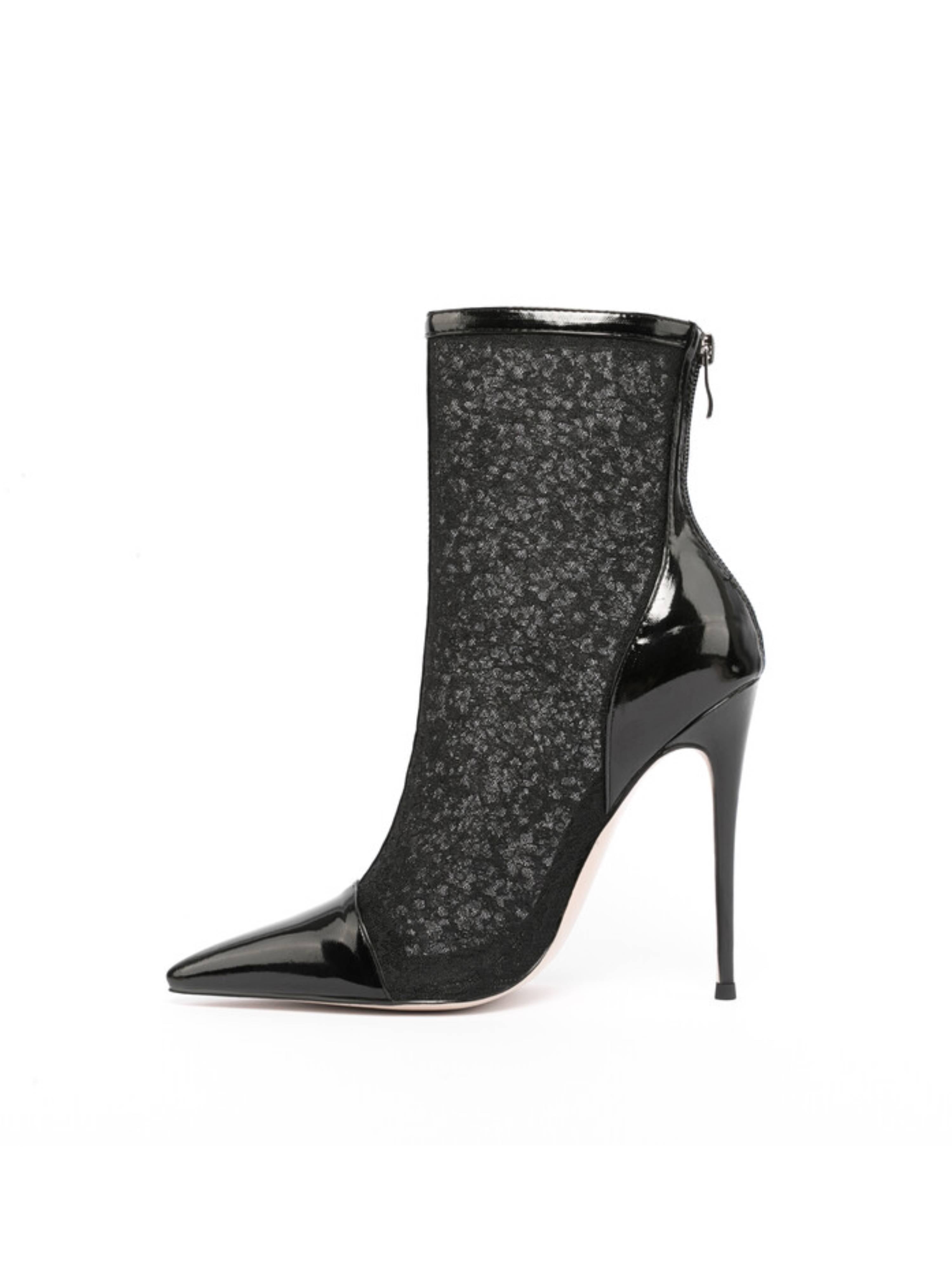 Women‘s Black Mesh Ankle Boots with High Heels