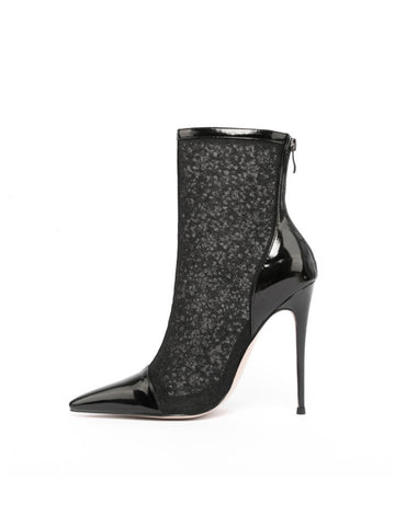Women‘s Black Mesh Ankle Boots with High Heels