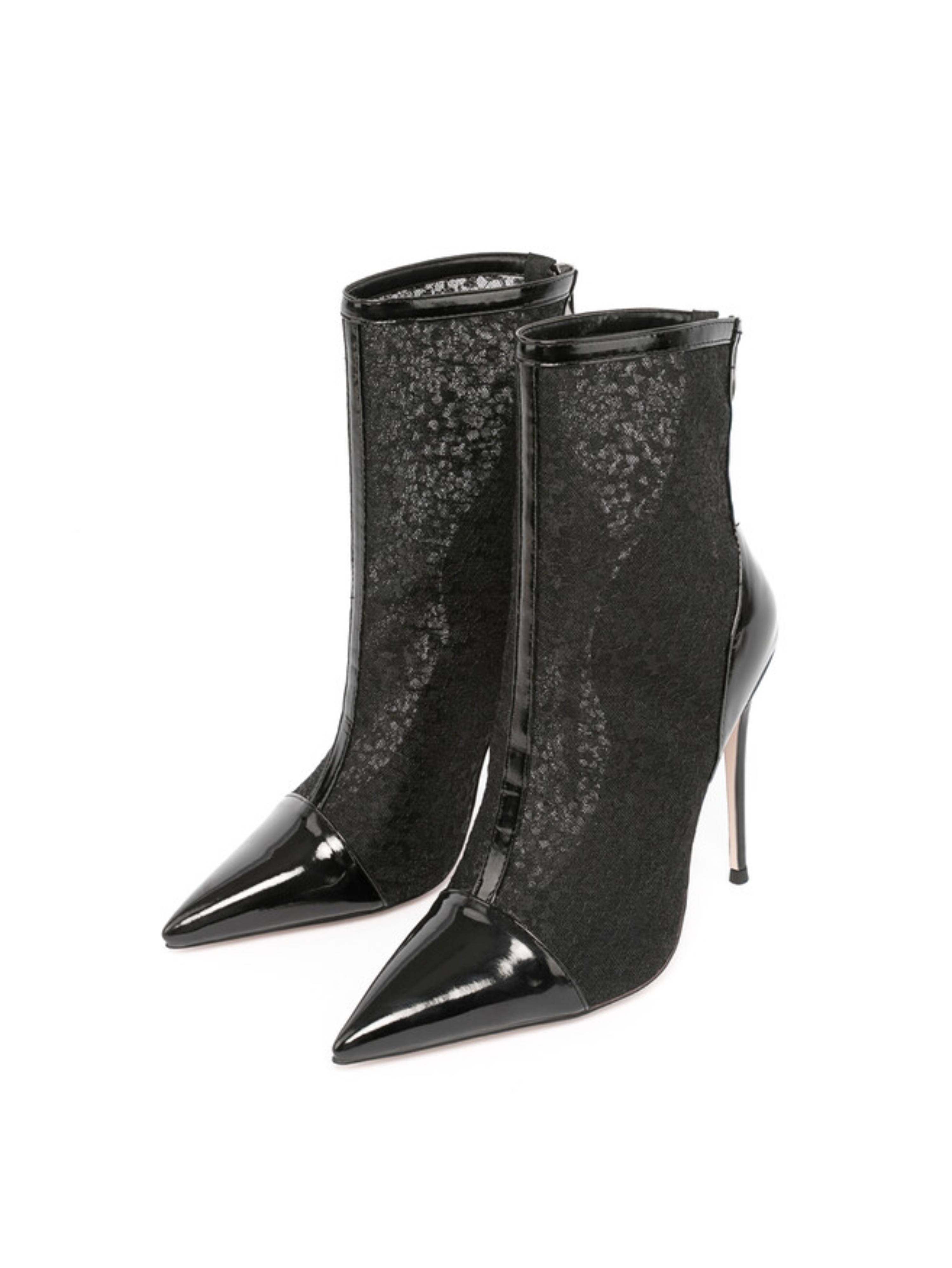 Women‘s Black Mesh Ankle Boots with High Heels
