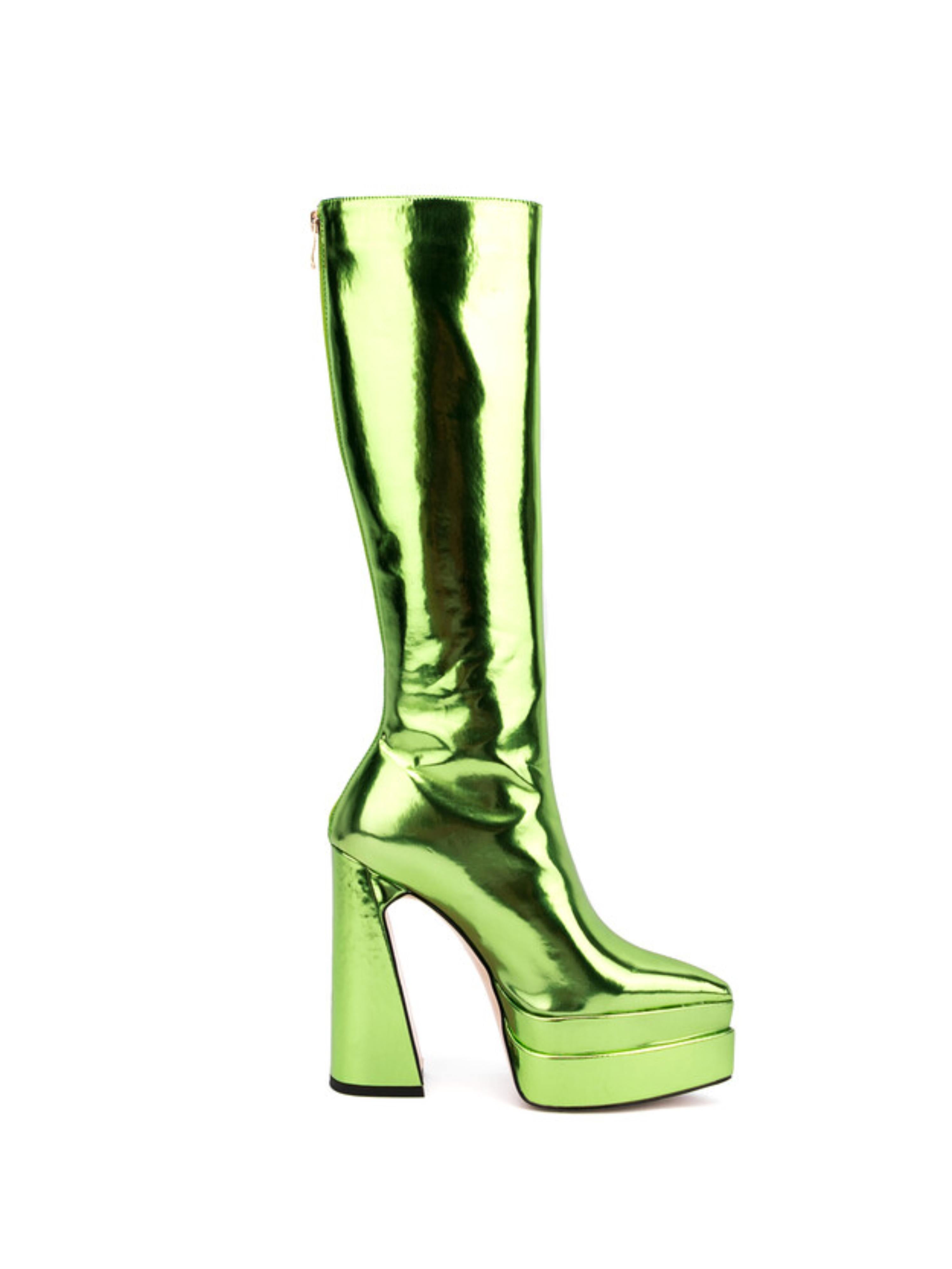 Mirror Green Women's Platform Knee-High Boots with High Heels