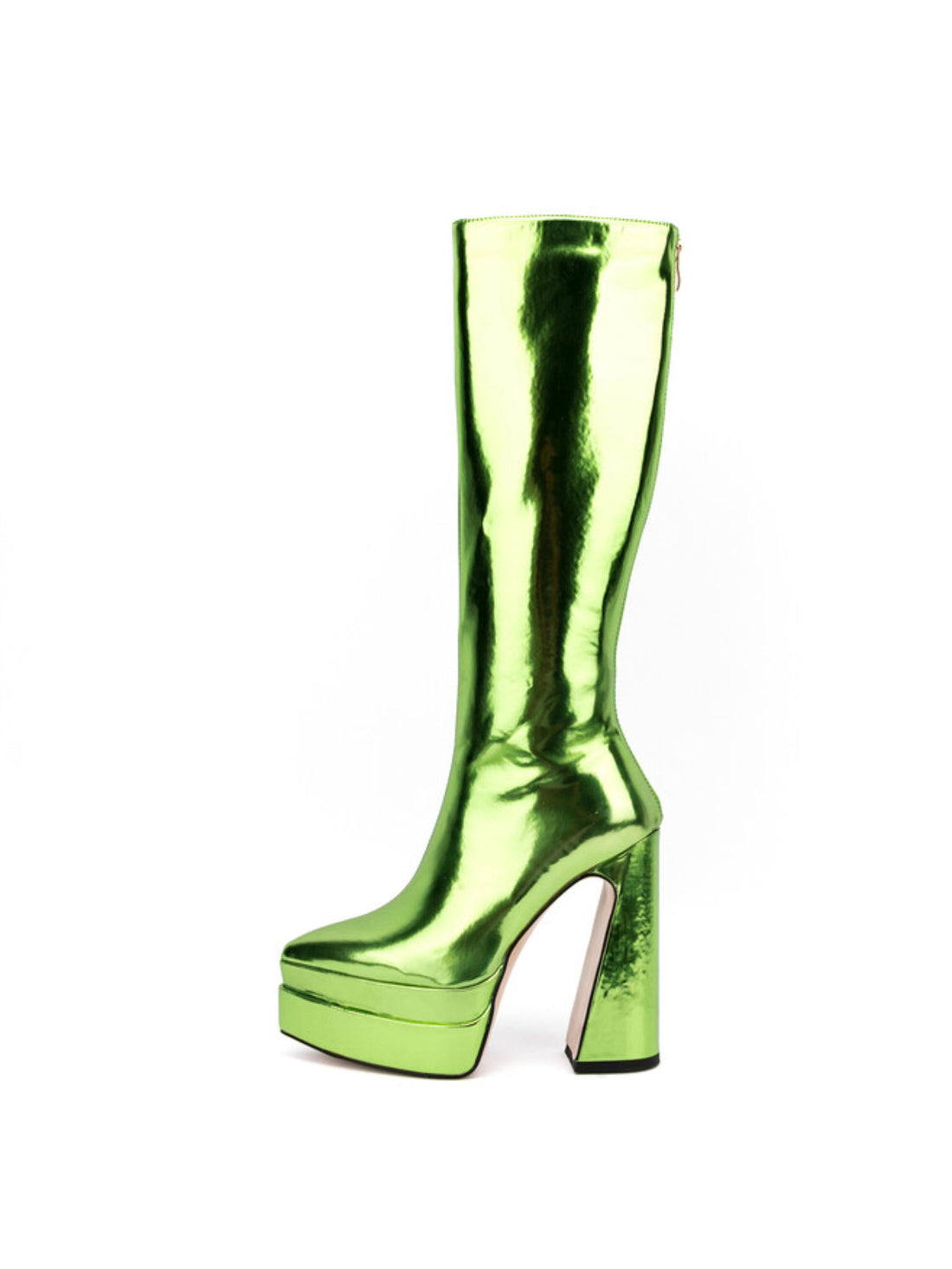 Mirror Green Women's Platform Knee-High Boots with High Heels