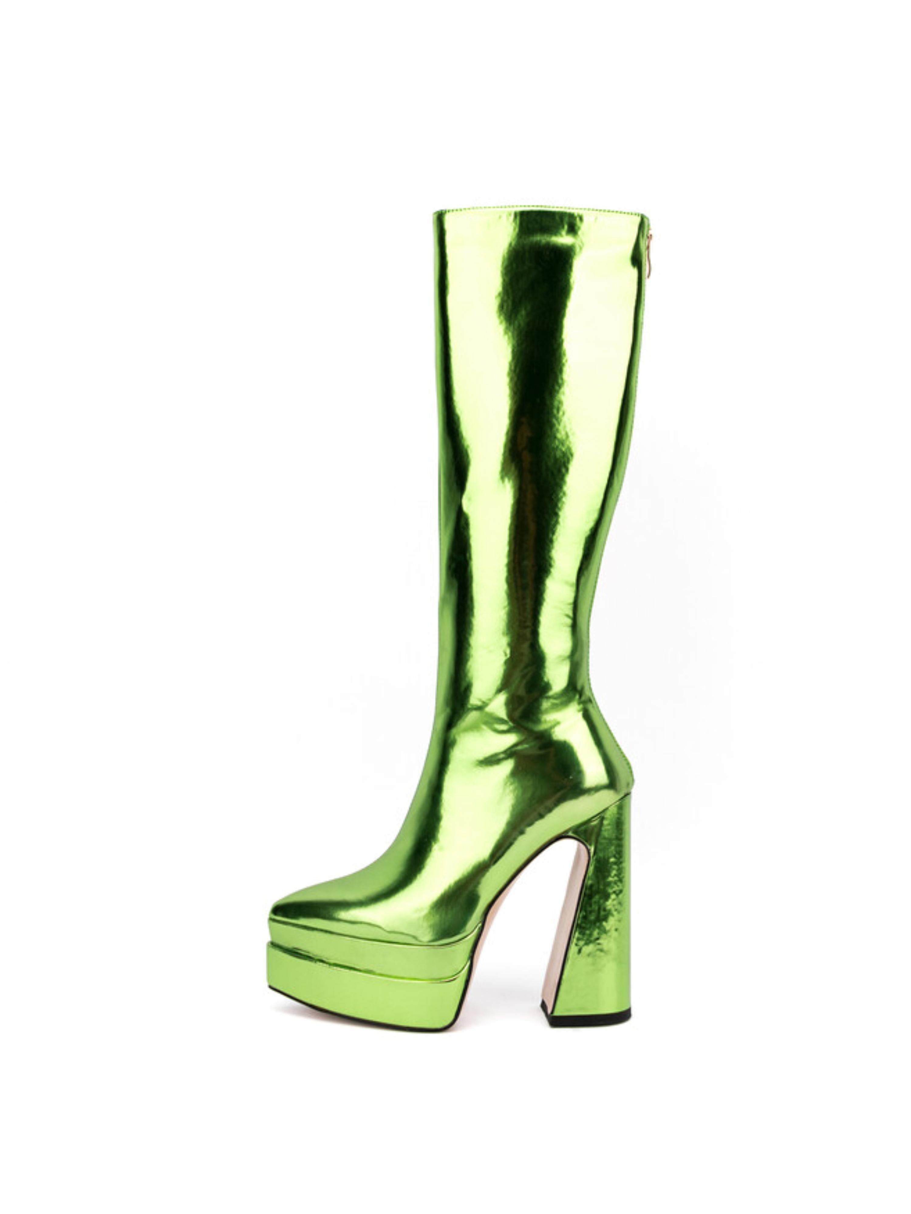 Mirror Green Women's Platform Knee-High Boots with High Heels