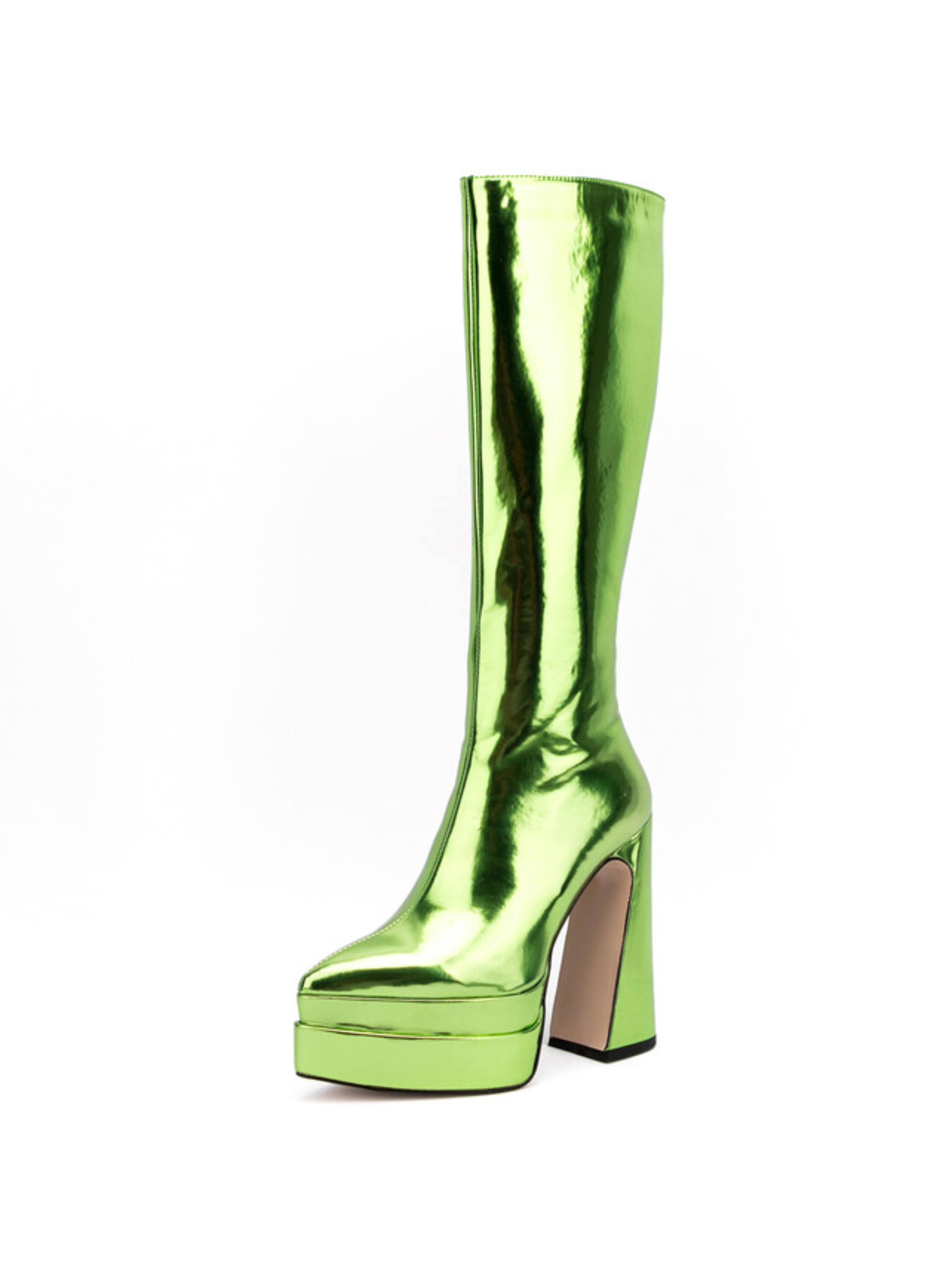 Mirror Green Women's Platform Knee-High Boots with High Heels