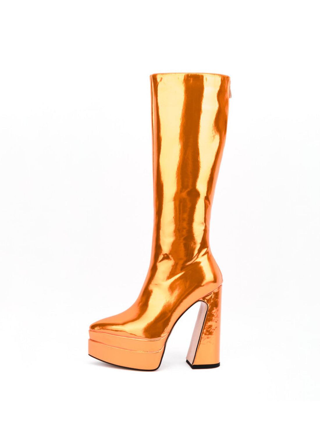 Metallic Orange Platform Heel Knee-High Boots for Women