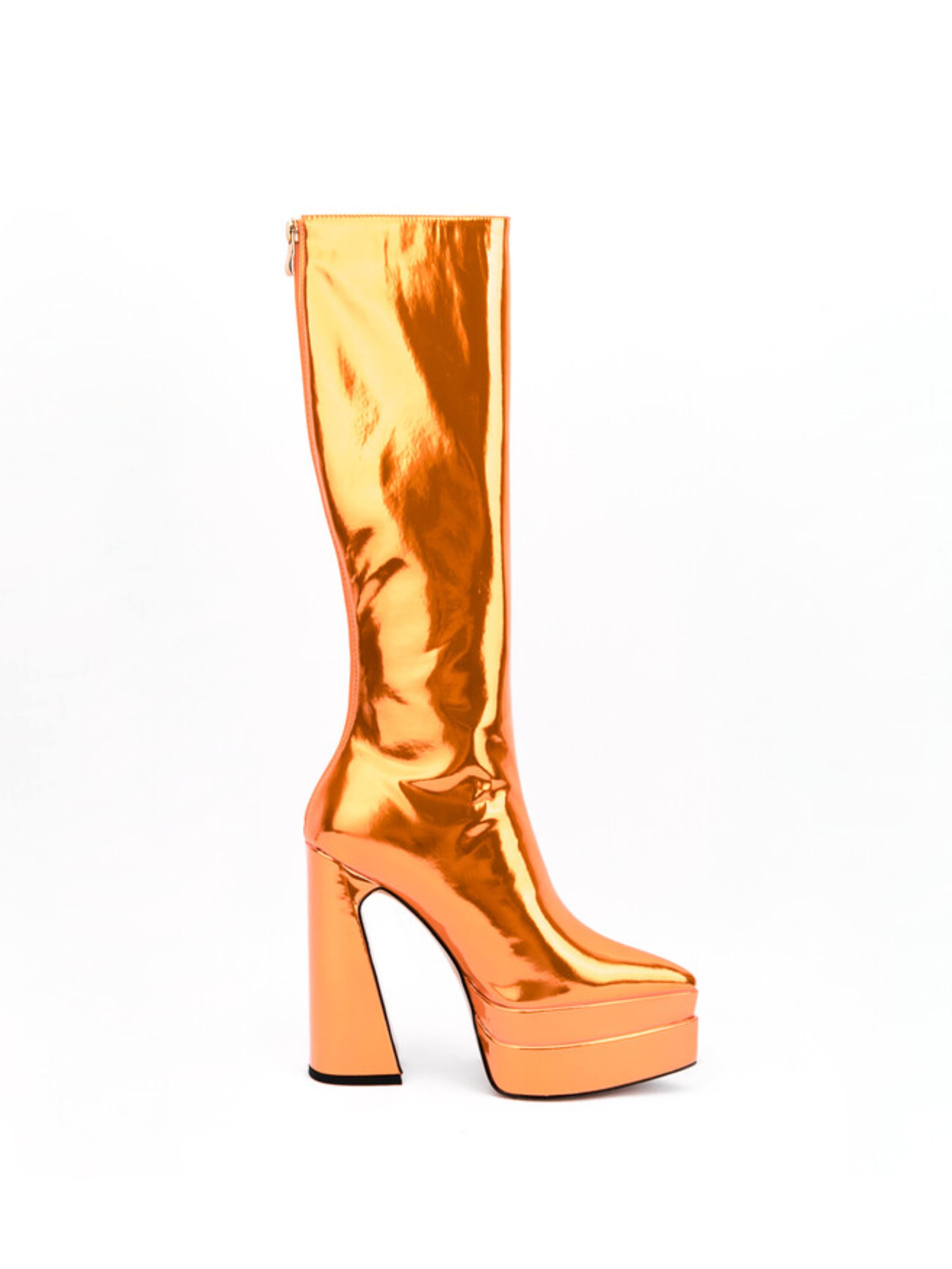 Metallic Orange Platform Heel Knee-High Boots for Women