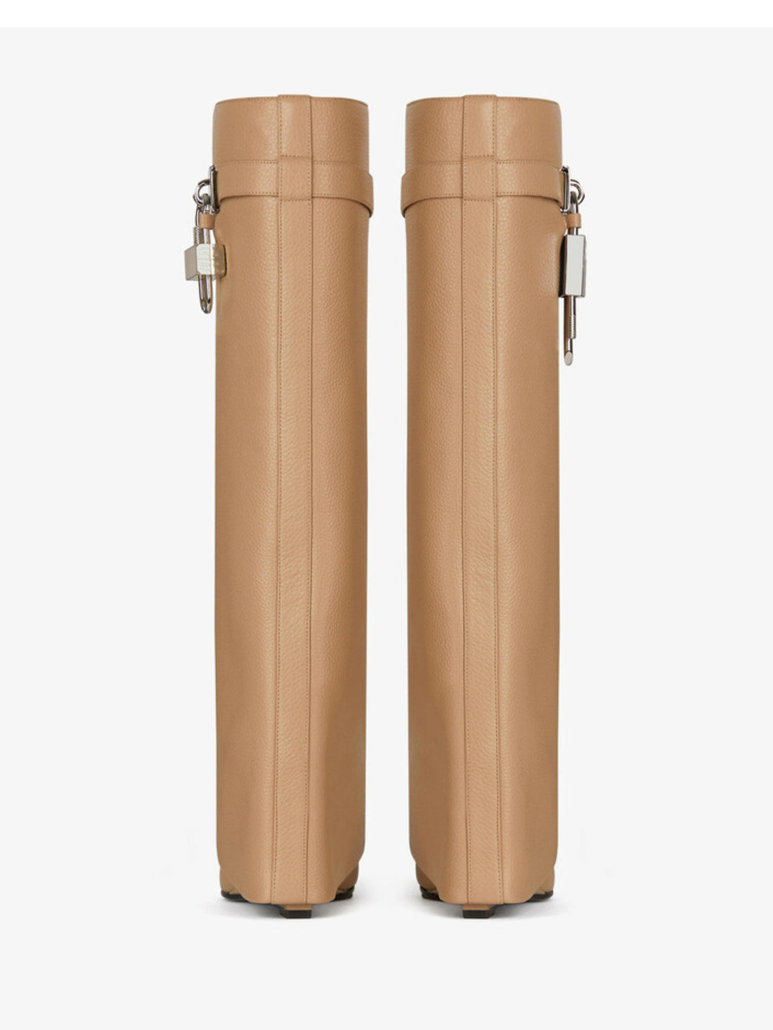 Beige Fold Over Knee-High Heeled Boots for Women