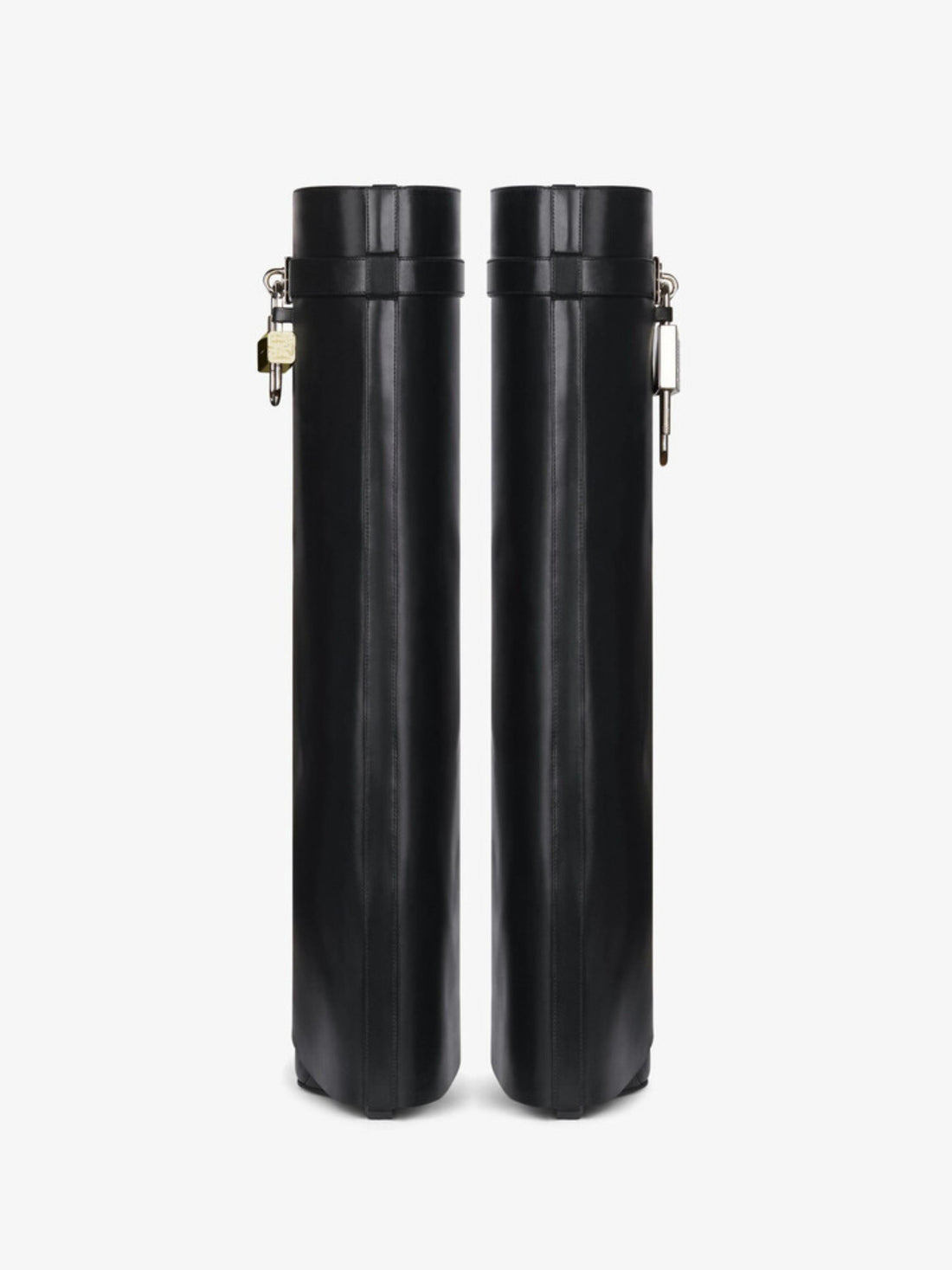 Luxury Metal Lock Black Knee-High Wedge Fold Over Boots for Women