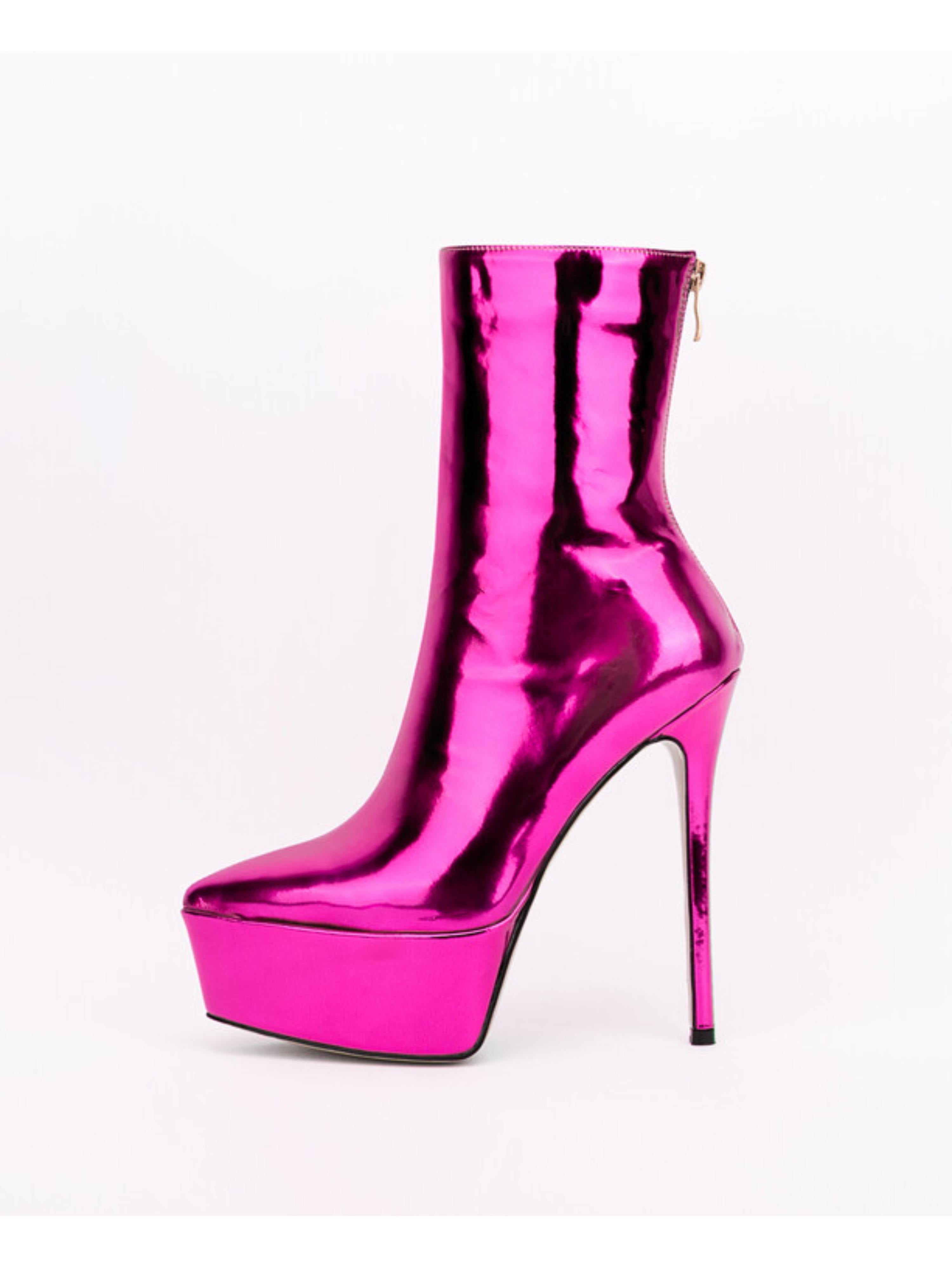 Stylish Fuchsia Pointed Toe Platform Ankle Boots for Women