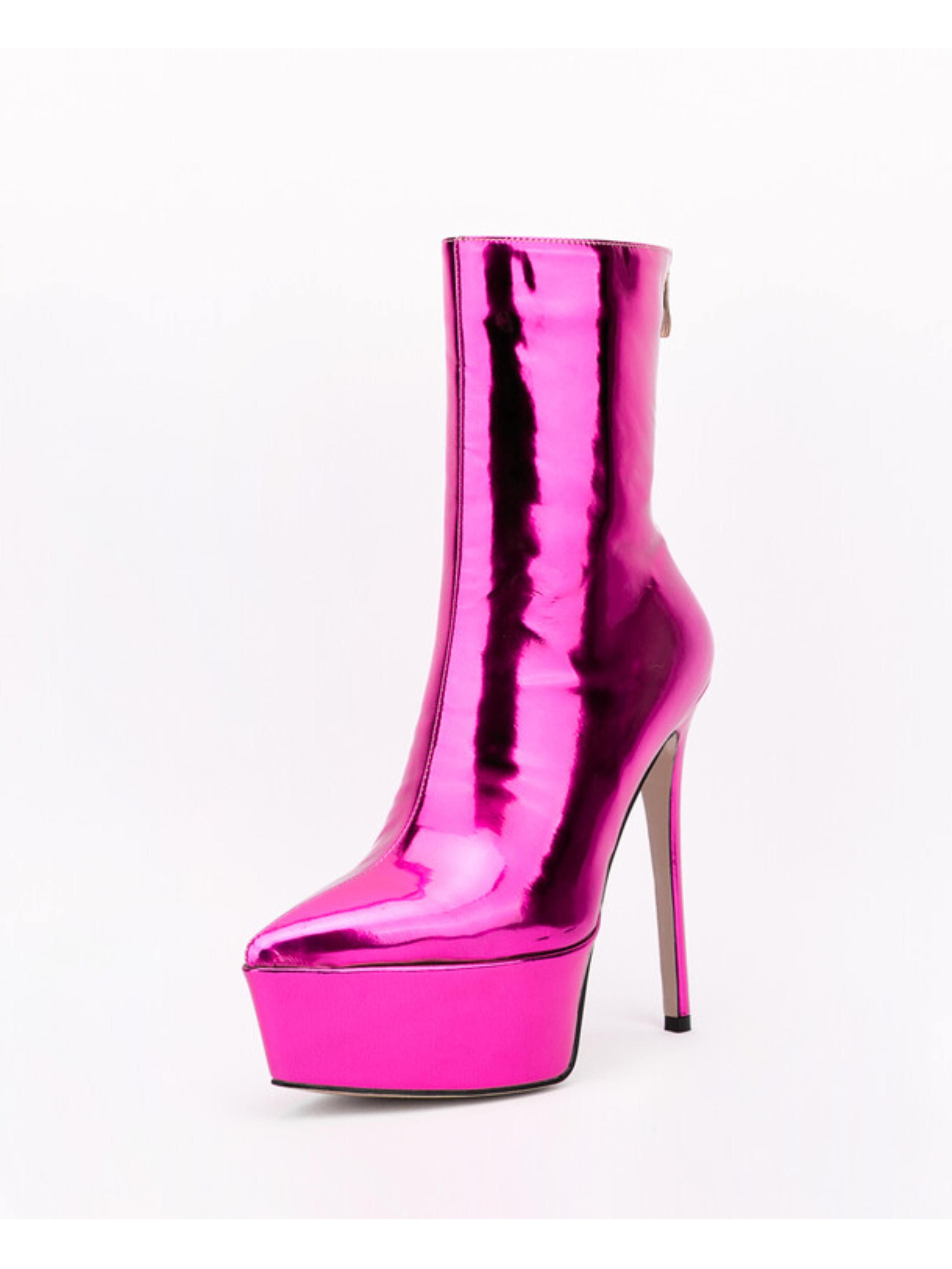 Stylish Fuchsia Pointed Toe Platform Ankle Boots for Women