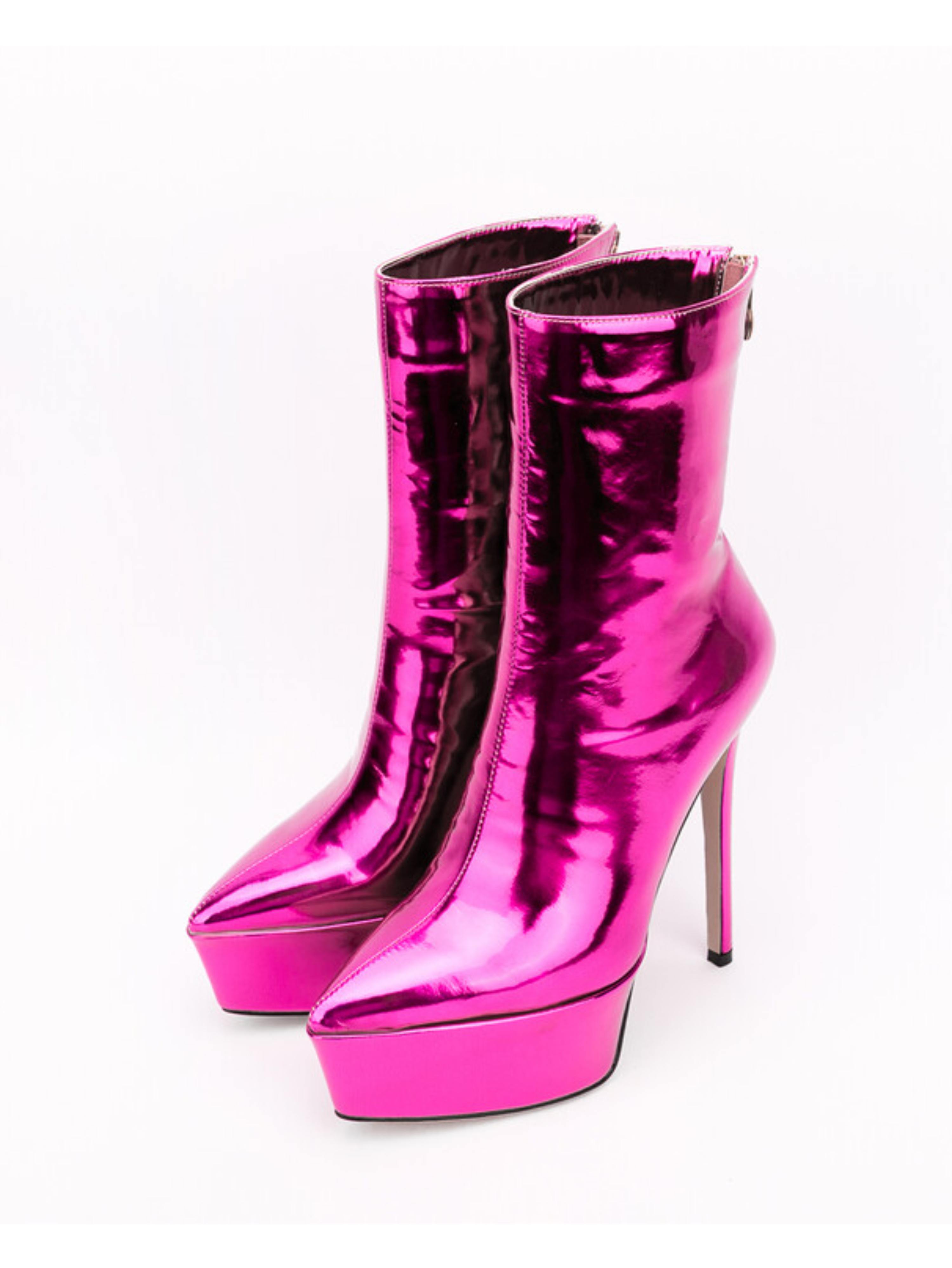 Stylish Fuchsia Pointed Toe Platform Ankle Boots for Women
