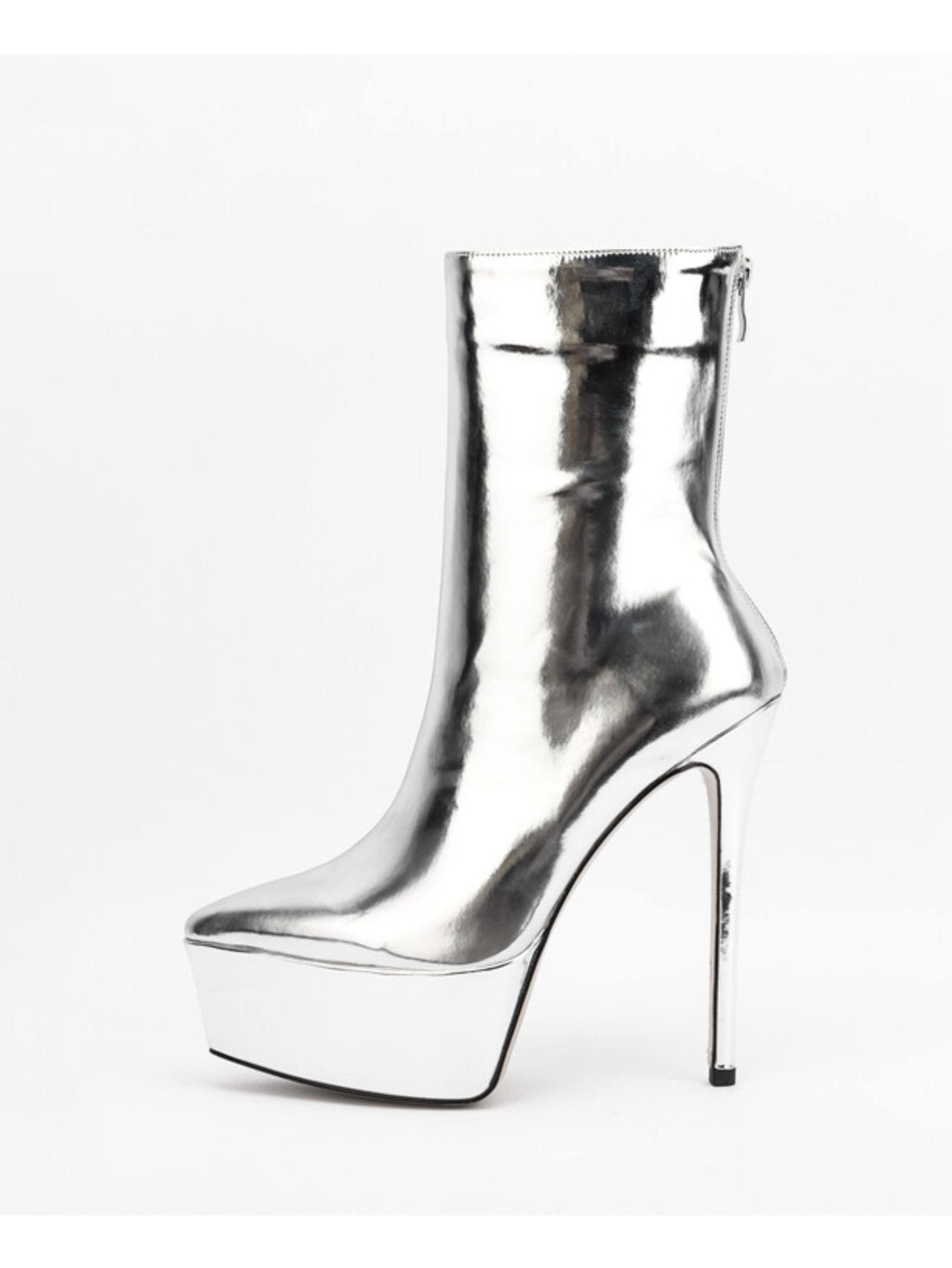 Metallic Silver Platform Heel Short Boots for Women