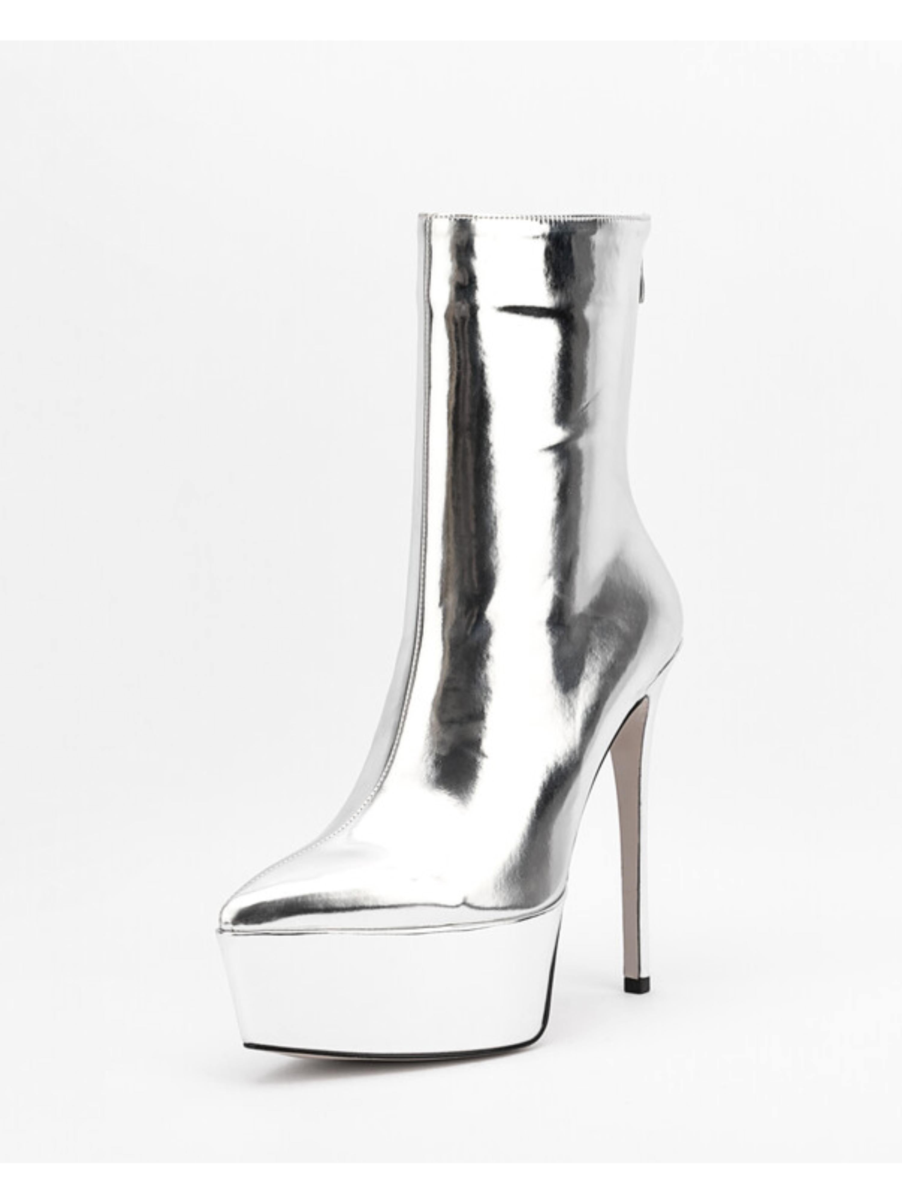 Metallic Silver Platform Heel Short Boots for Women