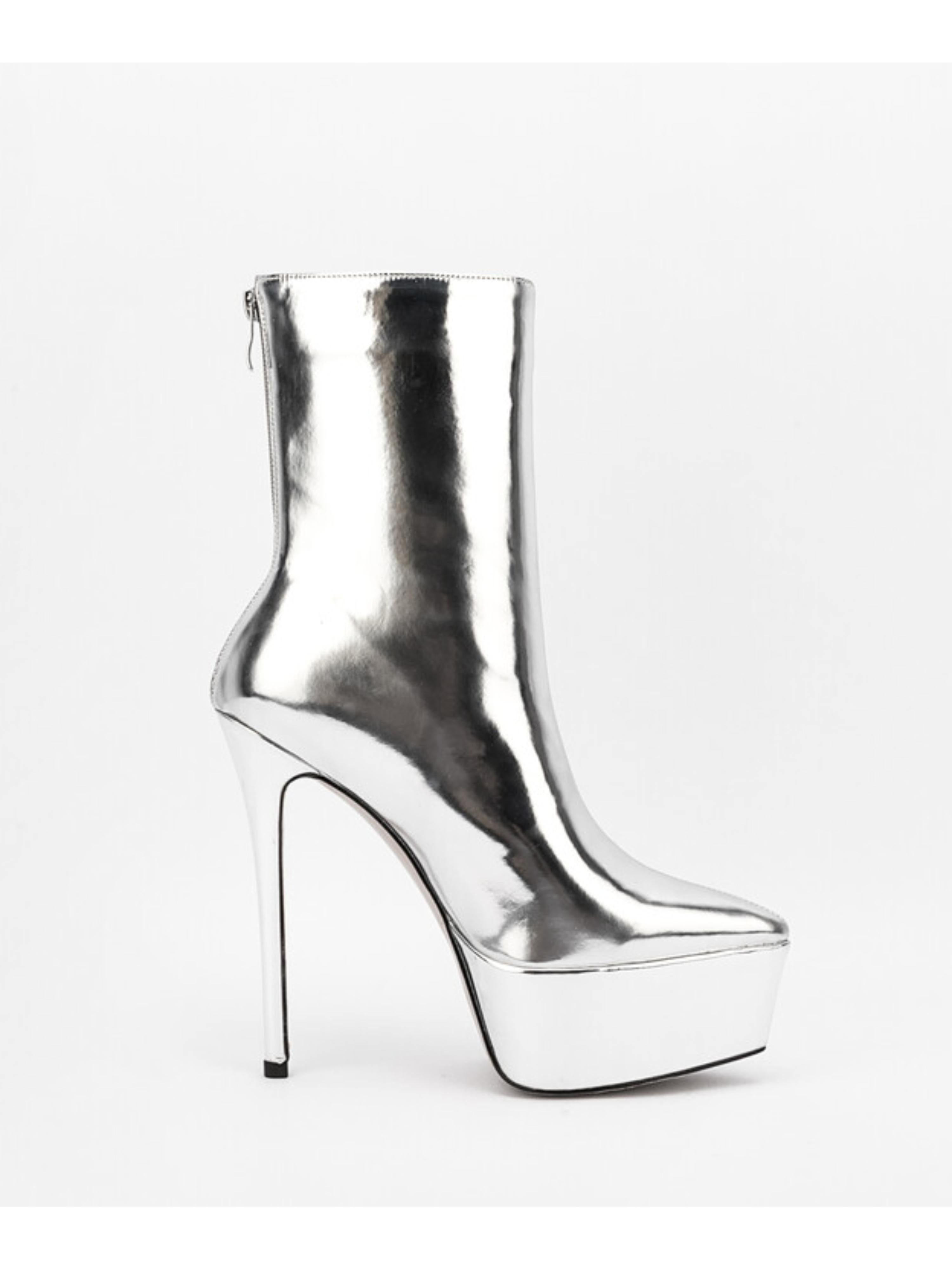 Metallic Silver Platform Heel Short Boots for Women