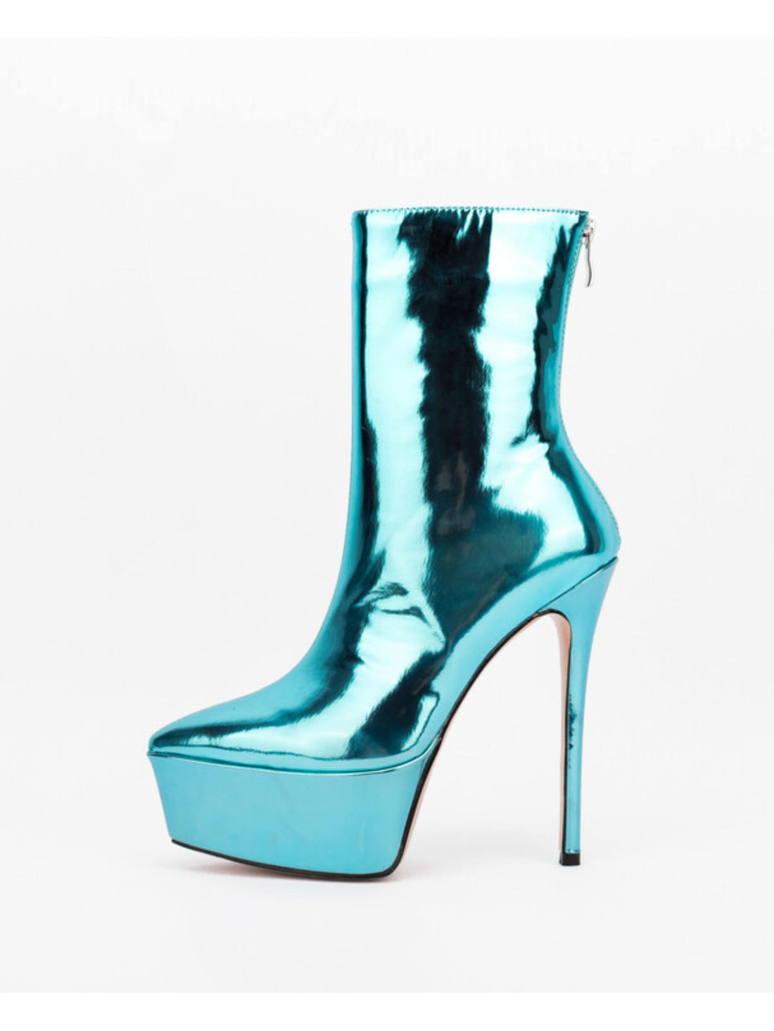 Metallic Teal Blue Platform Heel Ankle Pointed Toe Boots