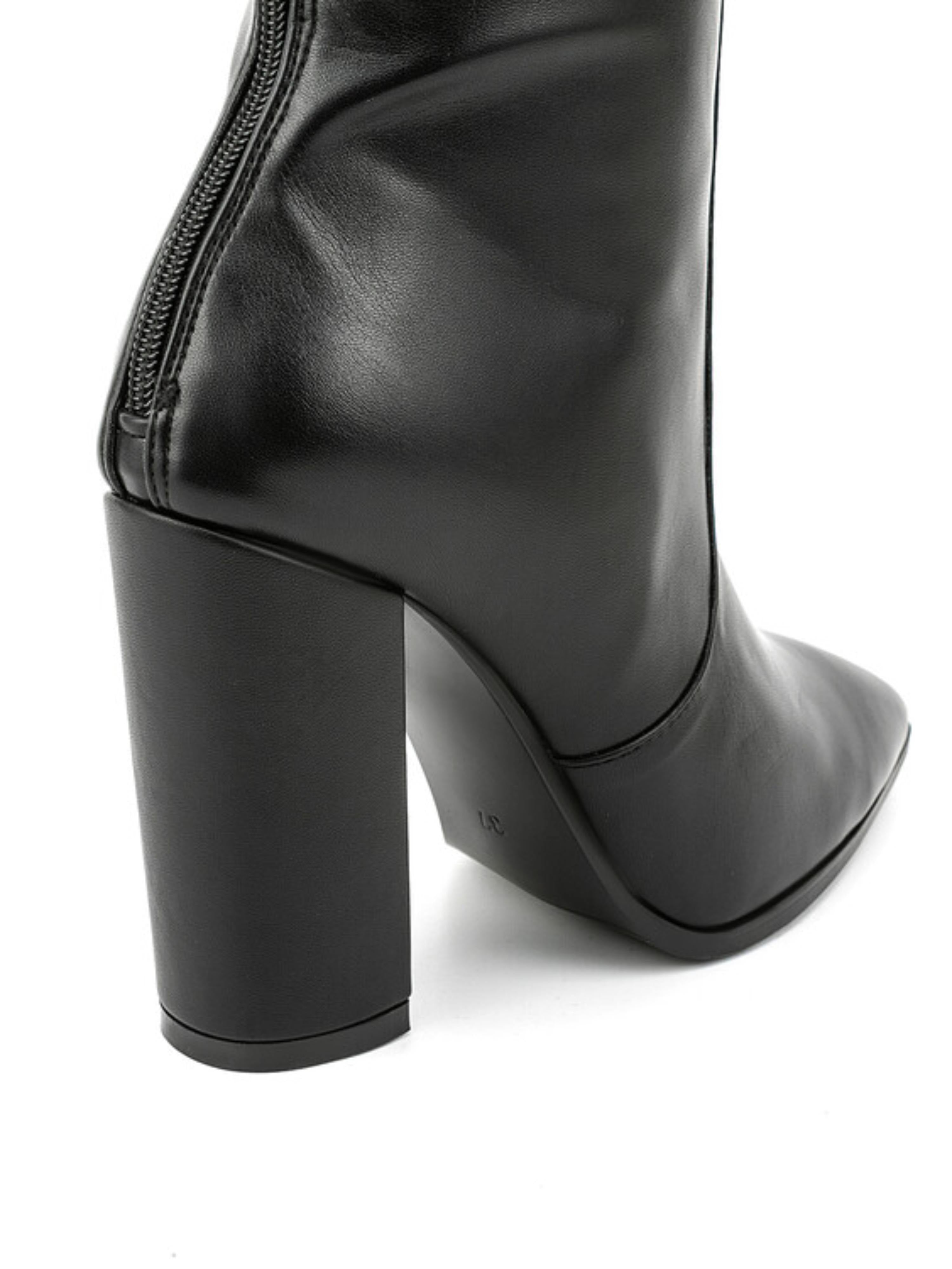 Black Chuncky Heel Wide Calf Thigh-High Boots for Women