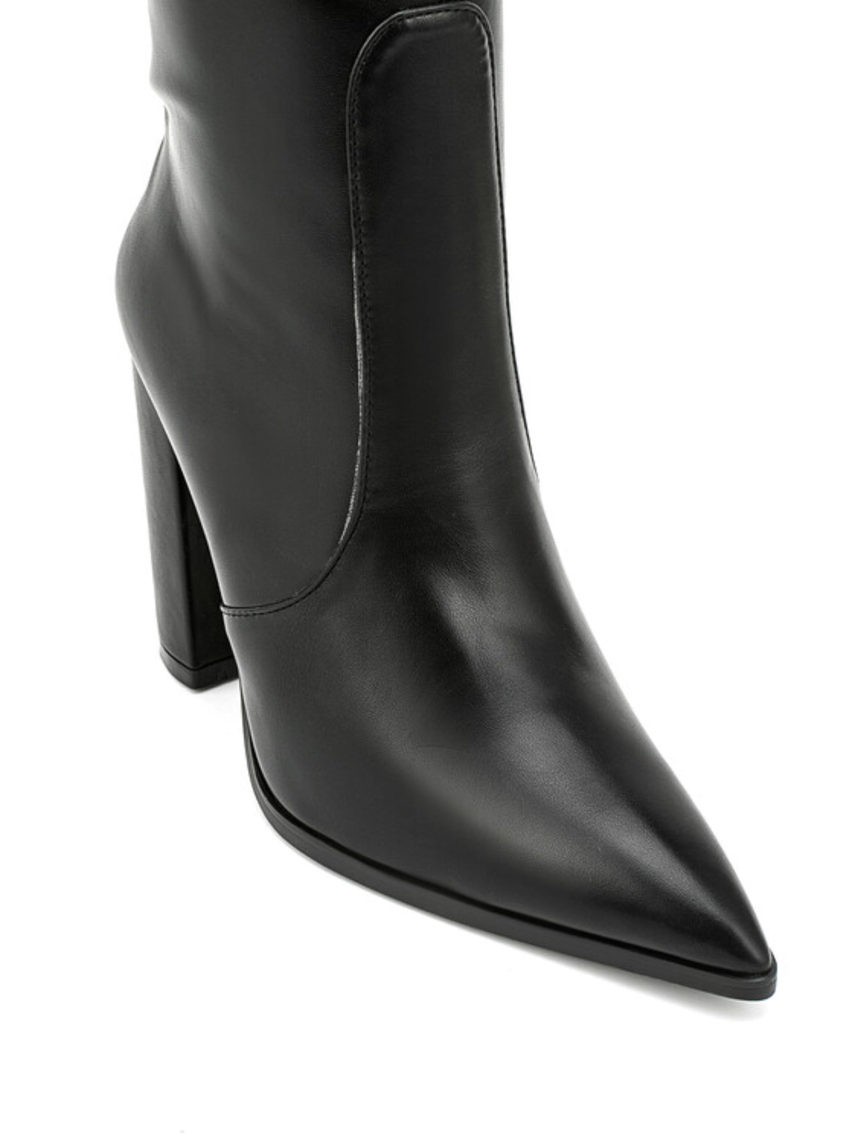 Black Chuncky Heel Wide Calf Thigh-High Boots for Women