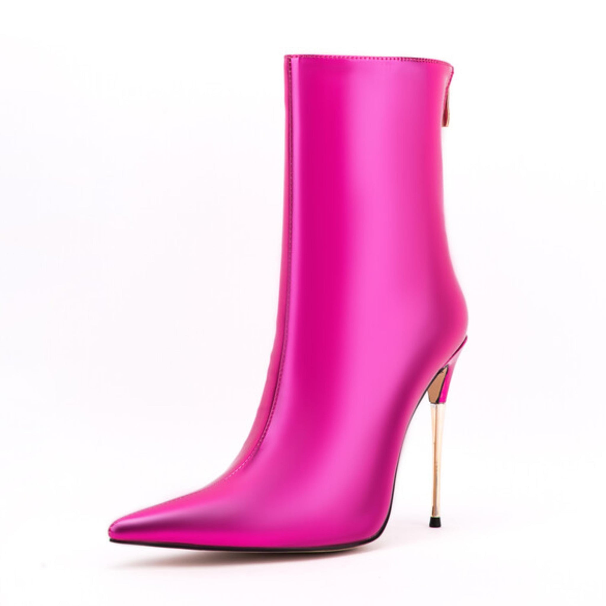 Fuchsia Faux Leather Stiletto Heels Short Boots for Women