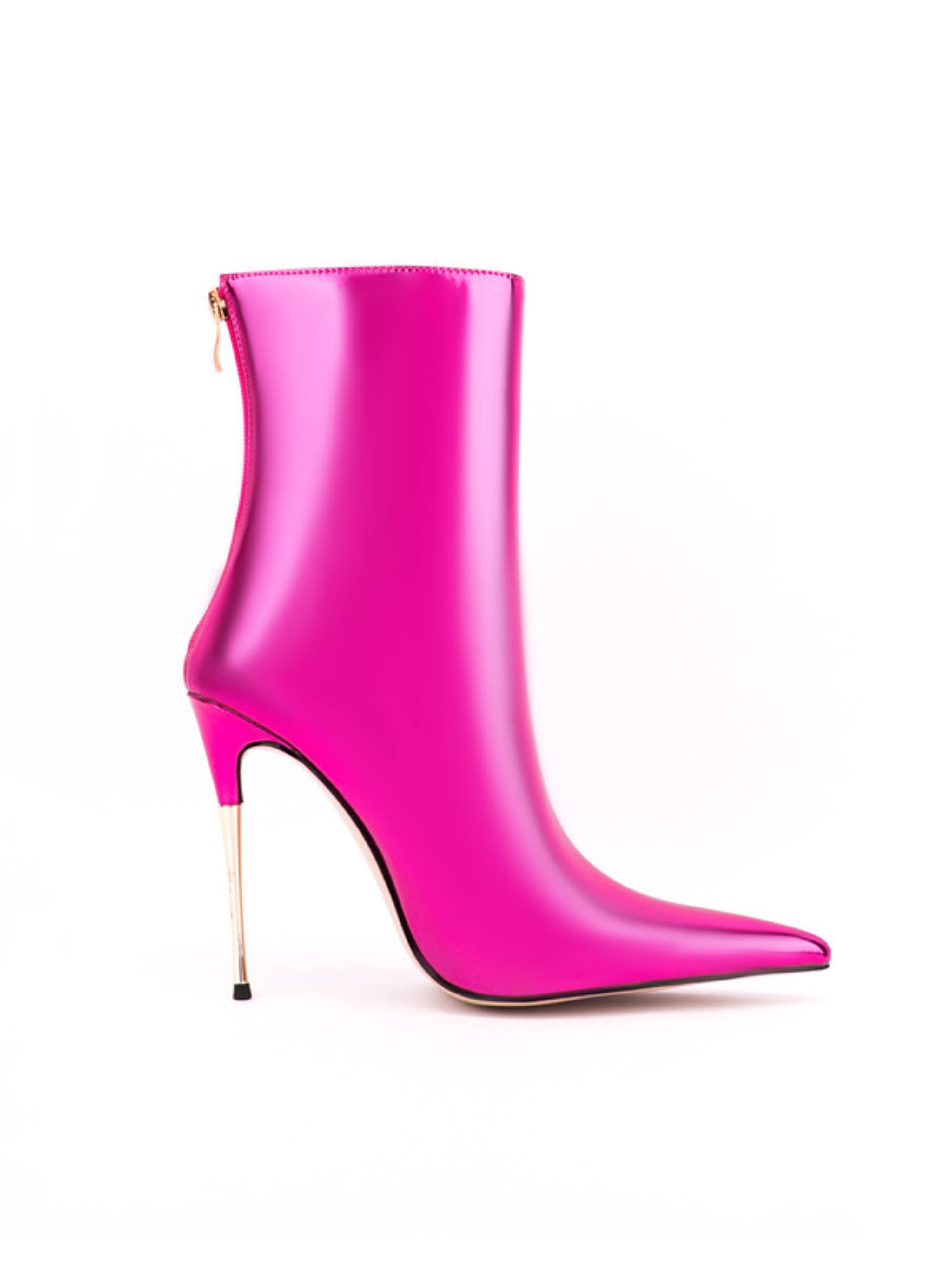 Fuchsia Faux Leather Stiletto Heels Short Boots for Women