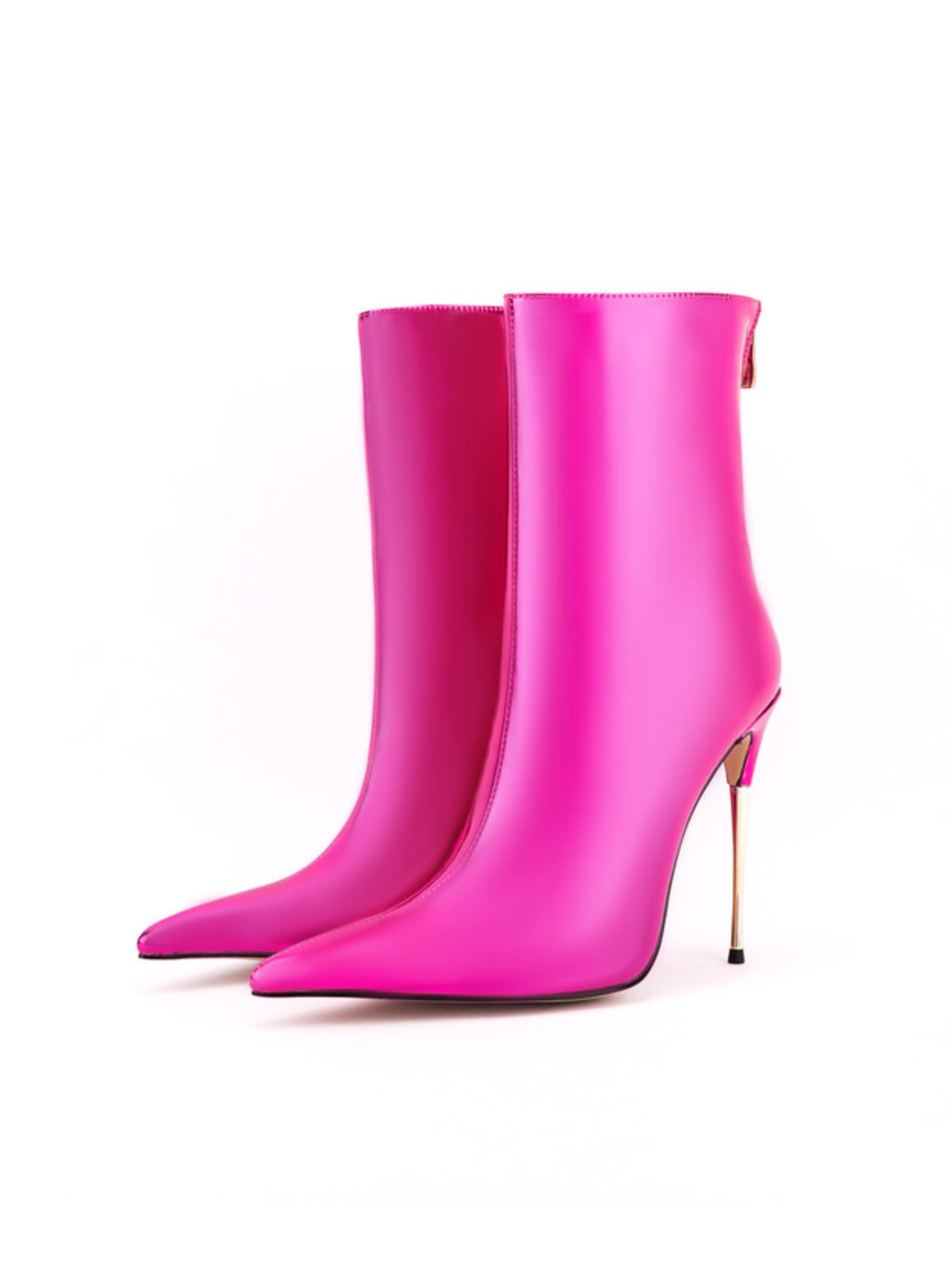 Fuchsia Faux Leather Stiletto Heels Short Boots for Women