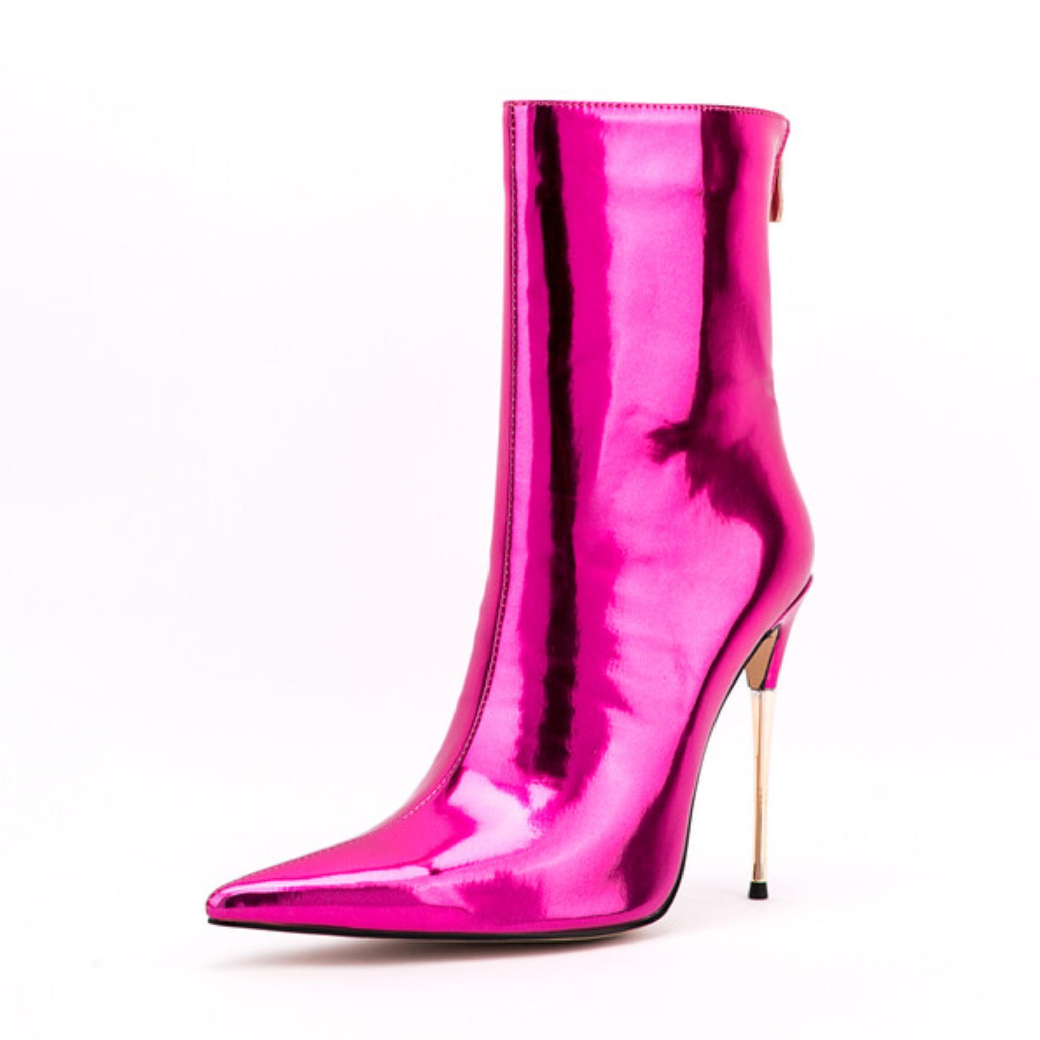 Fuchsia Mirror Pointed Toe Ankle Boots with Stiletto Heels