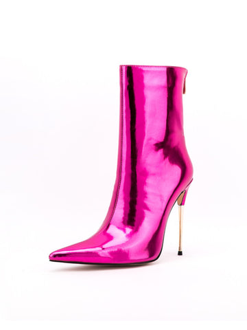 Fuchsia Mirror Pointed Toe Ankle Boots with Stiletto Heels