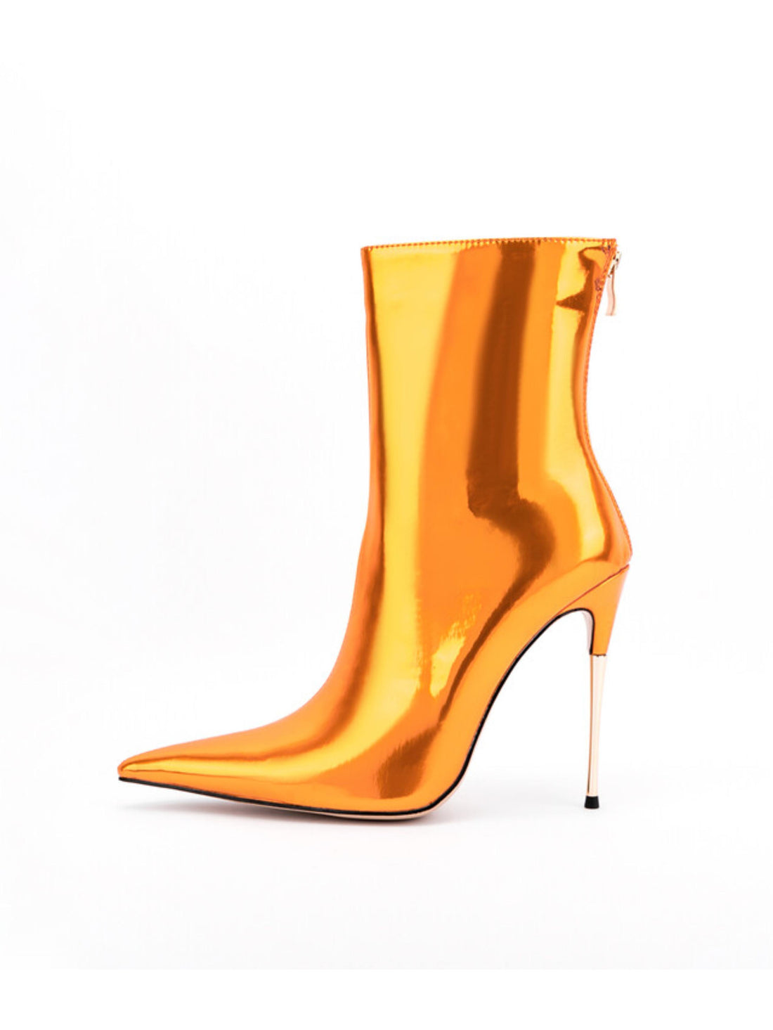 Metallic Orange Pointed Toe Ankle Boots with Stiletto Heels