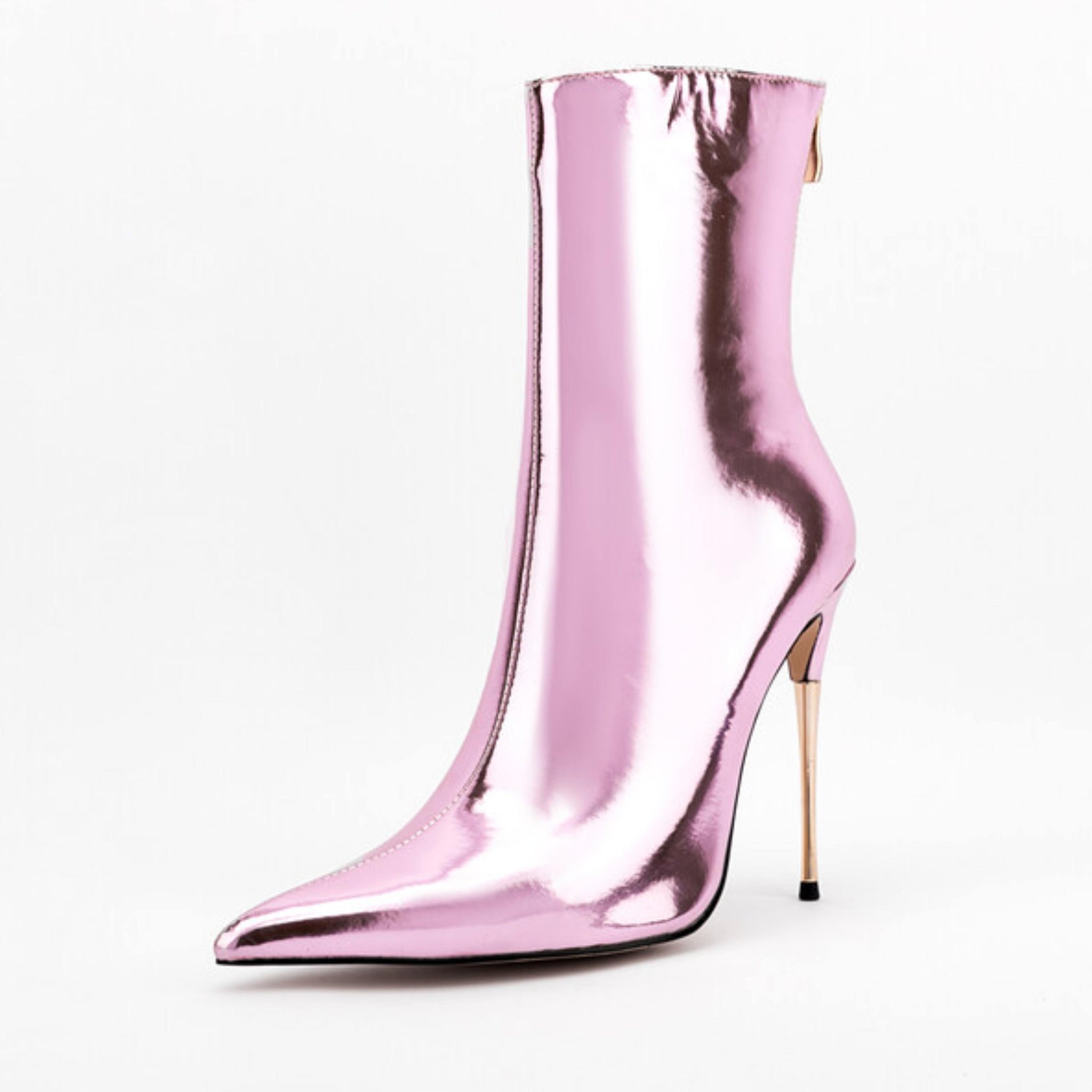 Chic Metallic Pink Stiletto Heeled Short Boots for Women
