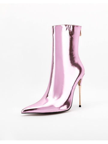 Chic Metallic Pink Stiletto Heeled Short Boots for Women