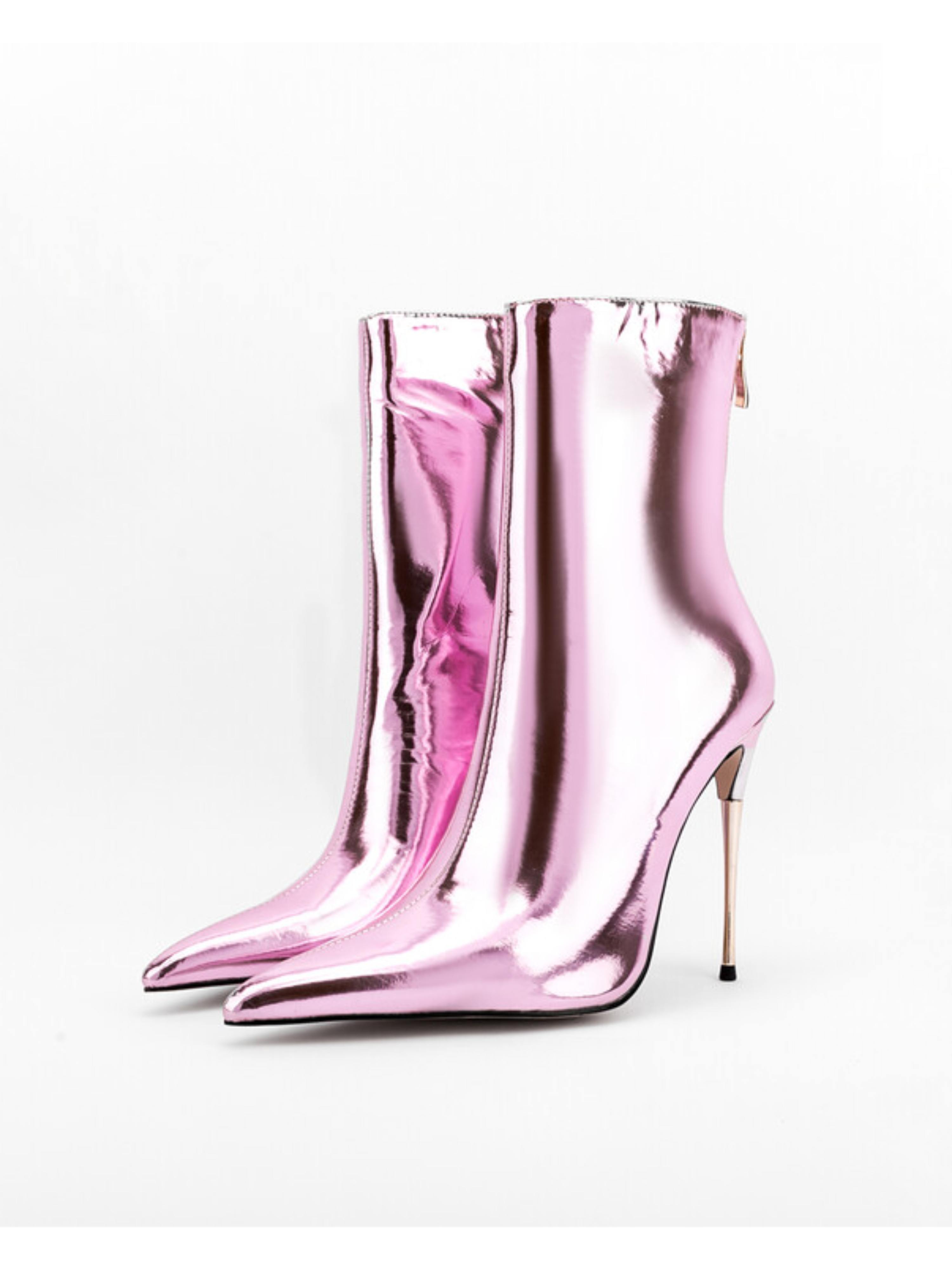 Chic Metallic Pink Stiletto Heeled Short Boots for Women